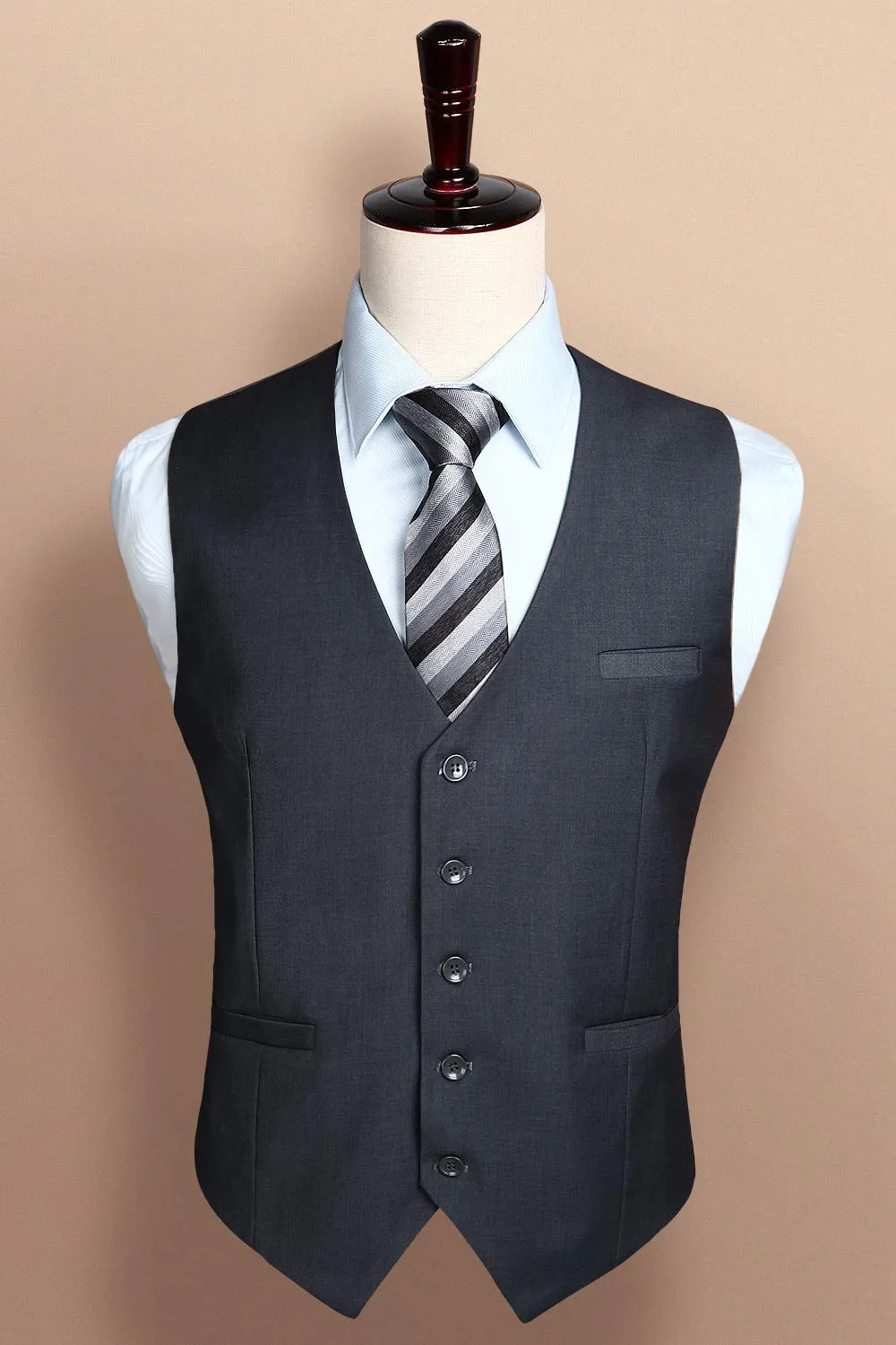 HISDERN Gilet Uomo in Cotone Tinta Unita, Grigio, Large - immagine 3