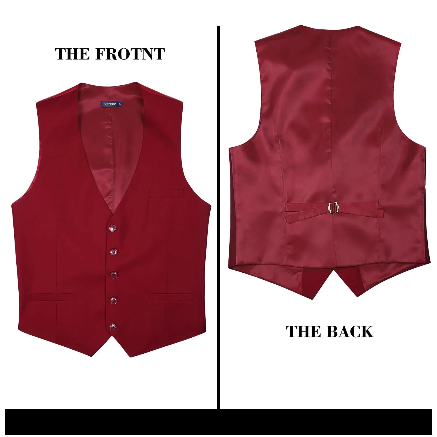 HISDERN Gilet Uomo in Cotone Tinta Unita, Borgogna, XL - immagine 5