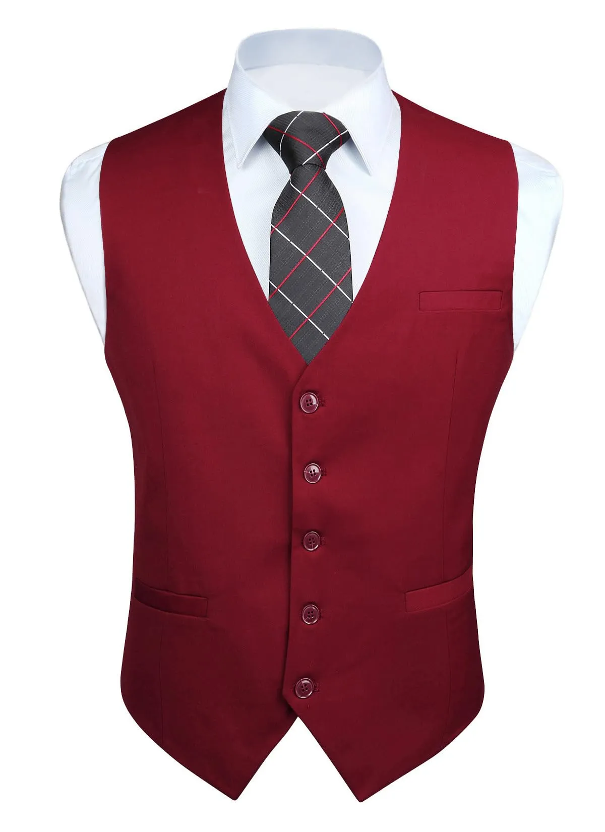 HISDERN Gilet Uomo in Cotone Tinta Unita, Borgogna, 4XL - immagine 1