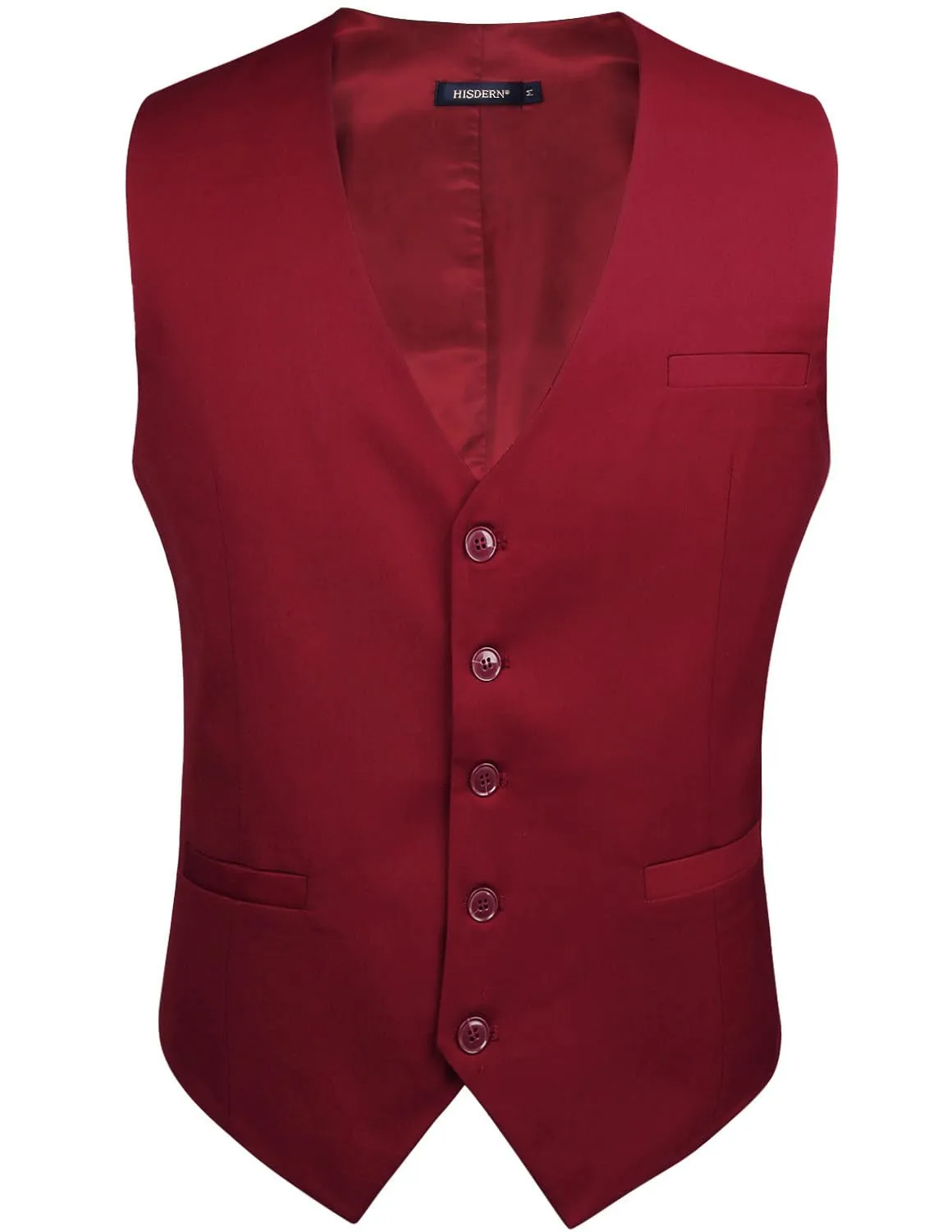 HISDERN Gilet Uomo in Cotone Tinta Unita, Borgogna, 4XL - immagine 2