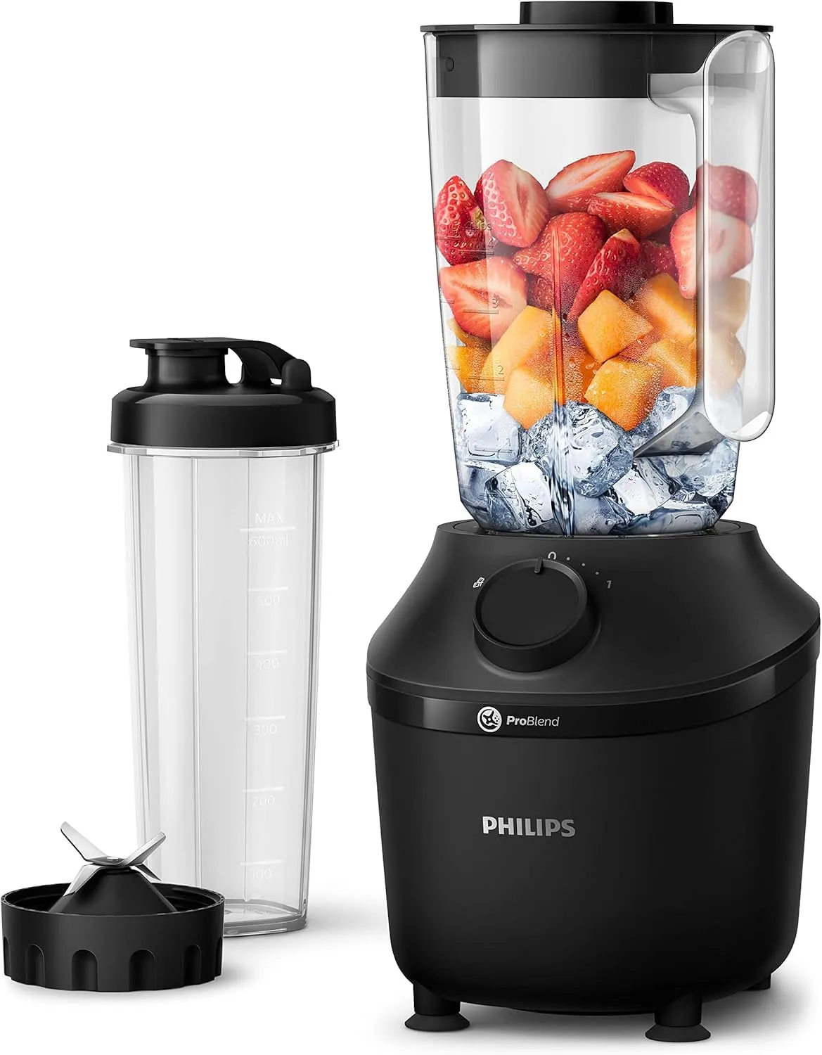 Philips Frullatore Elettrico 3000 HR2041/41 con Borraccia Portatile, 450W, 1,9L, Nero - immagine 3
