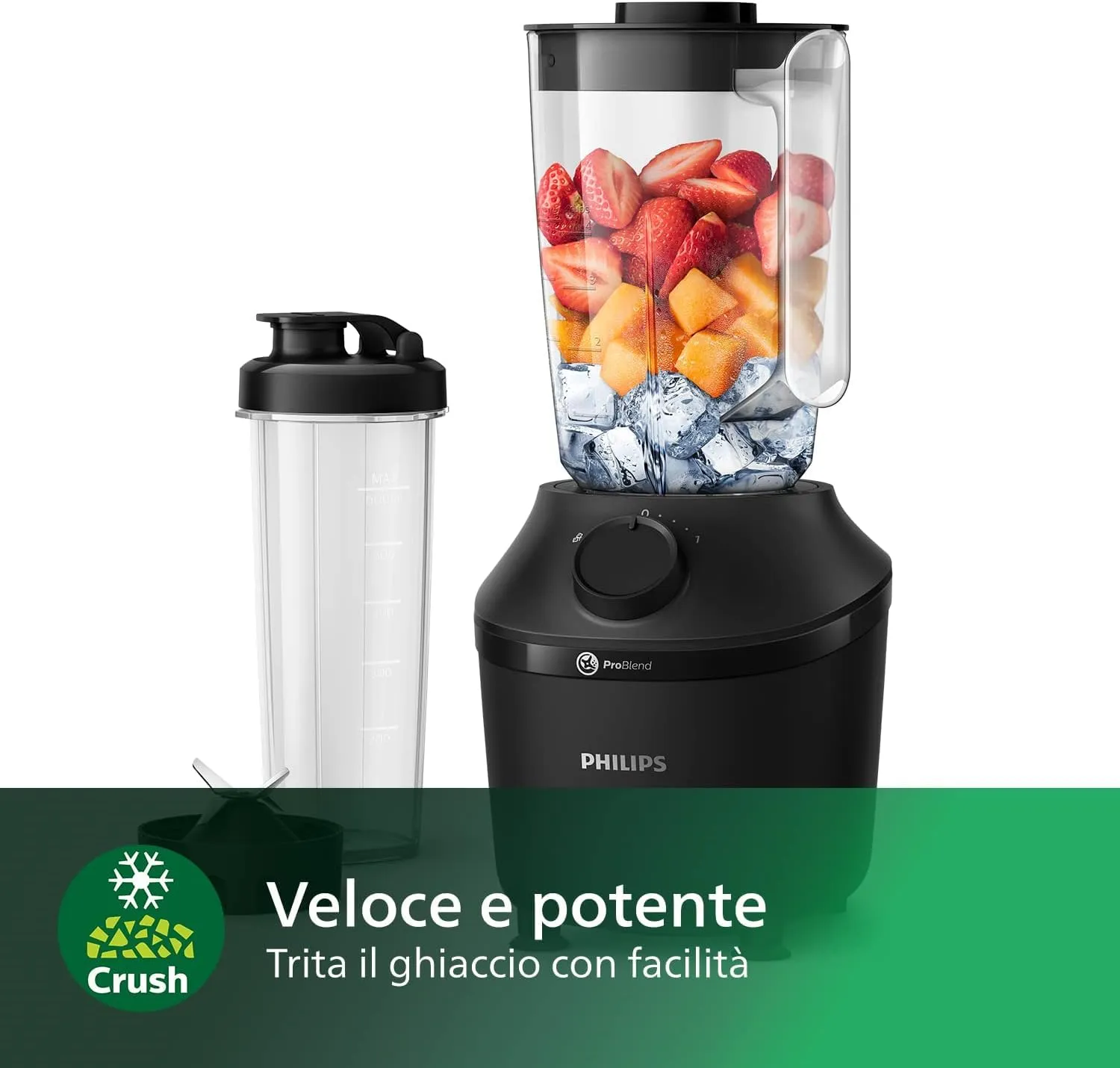 Philips Frullatore Elettrico 3000 HR2041/41 con Borraccia Portatile, 450W, 1,9L, Nero - immagine 6