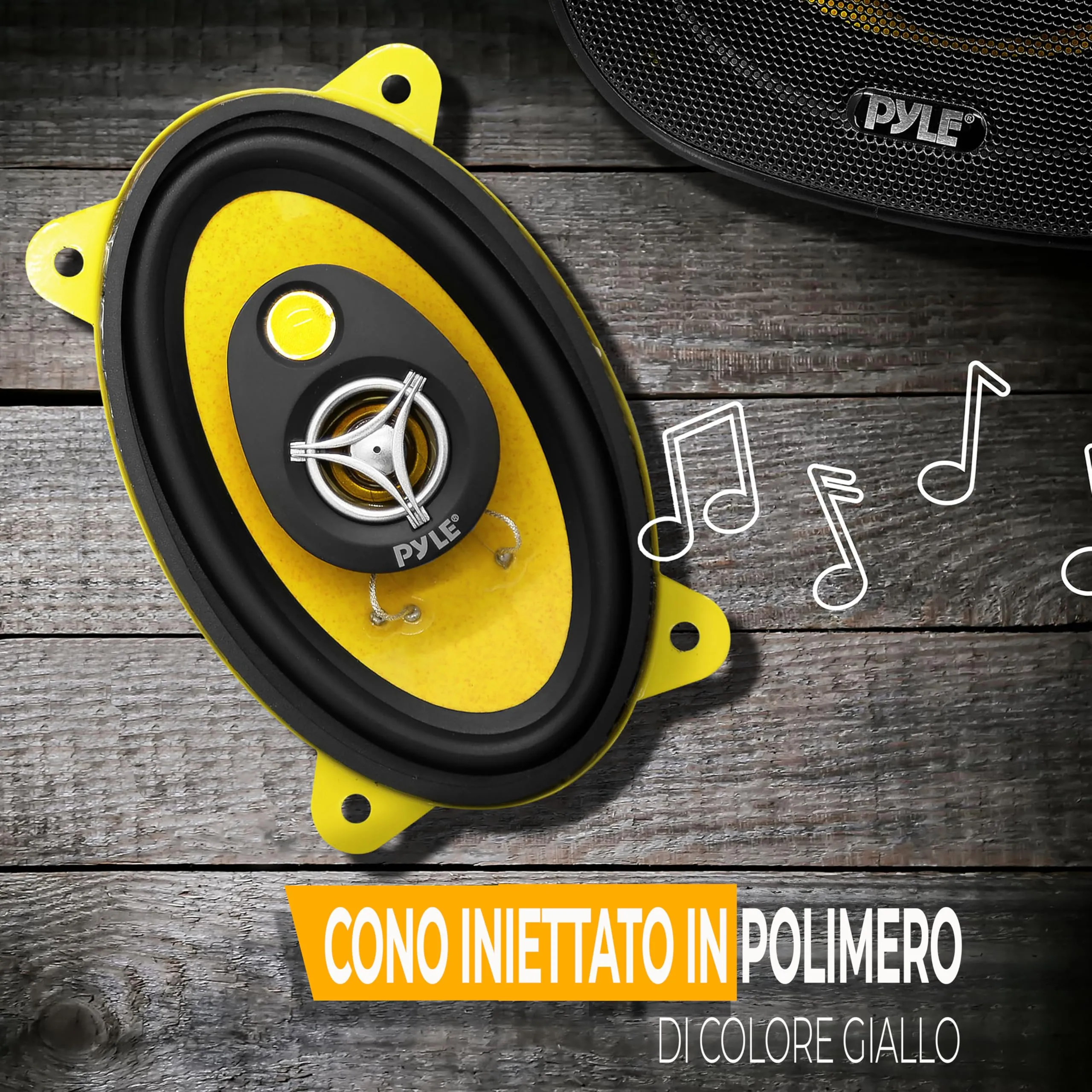Pyle Sistema di Altoparlanti Auto Tre Vie 10x15 cm 132W 4Ohm OEM-PLG46.3 (Coppia) Nero/Giallo - immagine 3