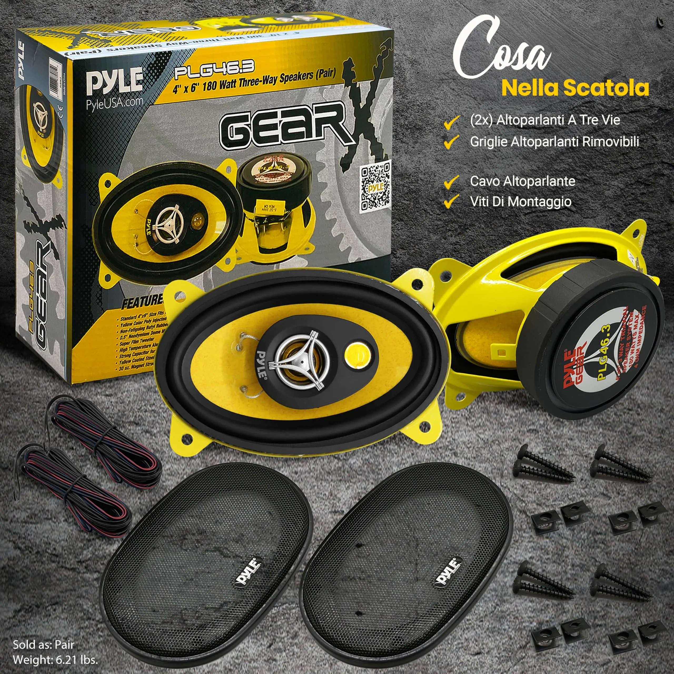 Pyle Sistema di Altoparlanti Auto Tre Vie 10x15 cm 132W 4Ohm OEM-PLG46.3 (Coppia) Nero/Giallo - immagine 7