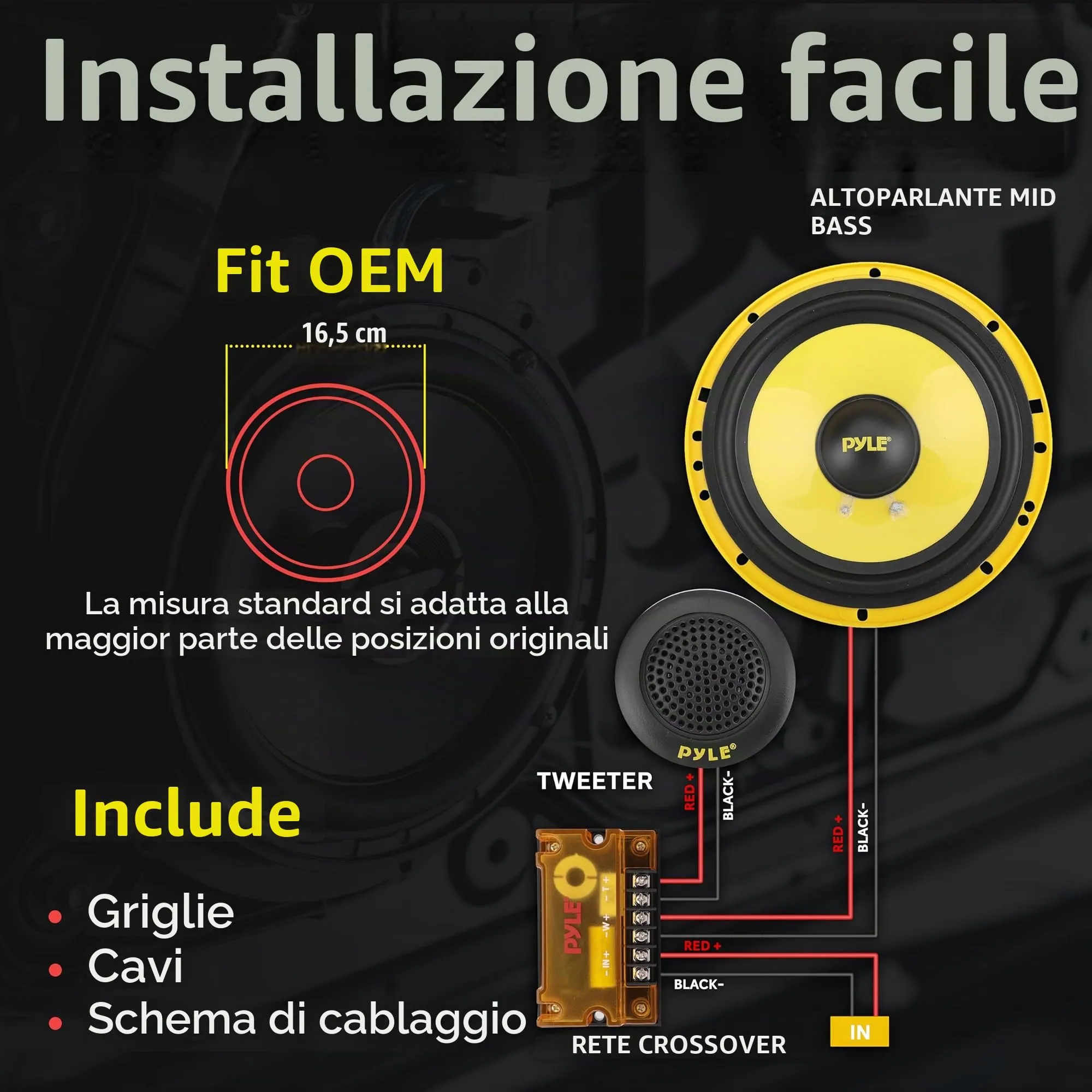 Pyle PLG6C Sistema di Altoparlanti Auto 2 Vie, 16,5 cm, 400W - immagine 7