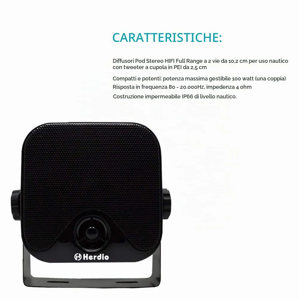 Herdio Diffusori Esterni 100W 4" Sistema Stereo Impermeabile Marino (Coppia) - immagine 2