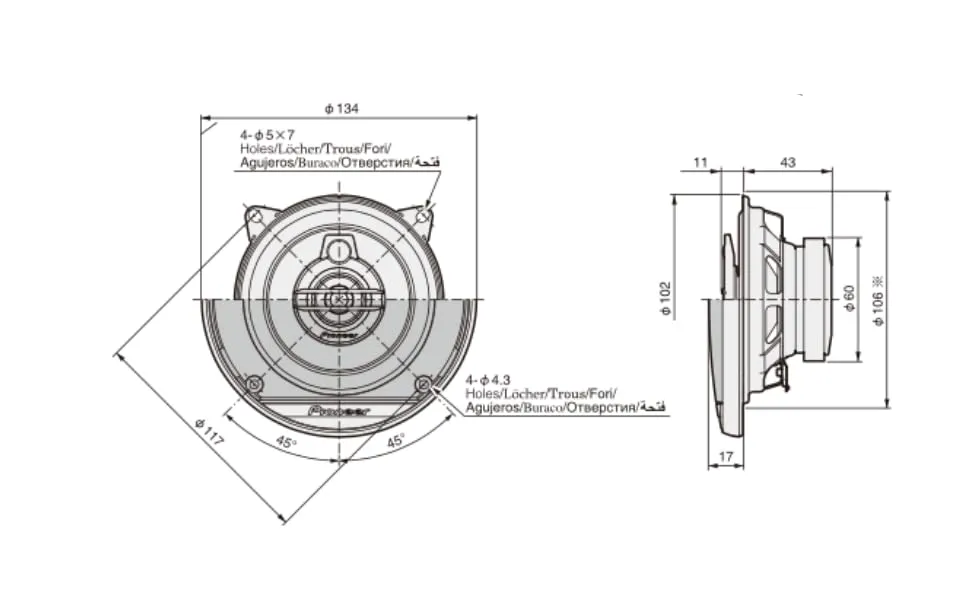 Pioneer TS-G1030F Diffusore Coassiale a 3 Vie 10 cm (210W Max, 30W RMS) con Griglia - immagine 3