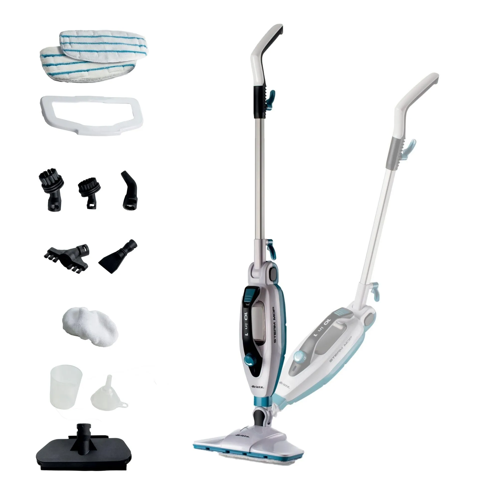 Ariete 4175 Steam Mop 10 in 1, Foldable, 1500 Watt, 350 cc, Bianco/Azzurro - immagine 1