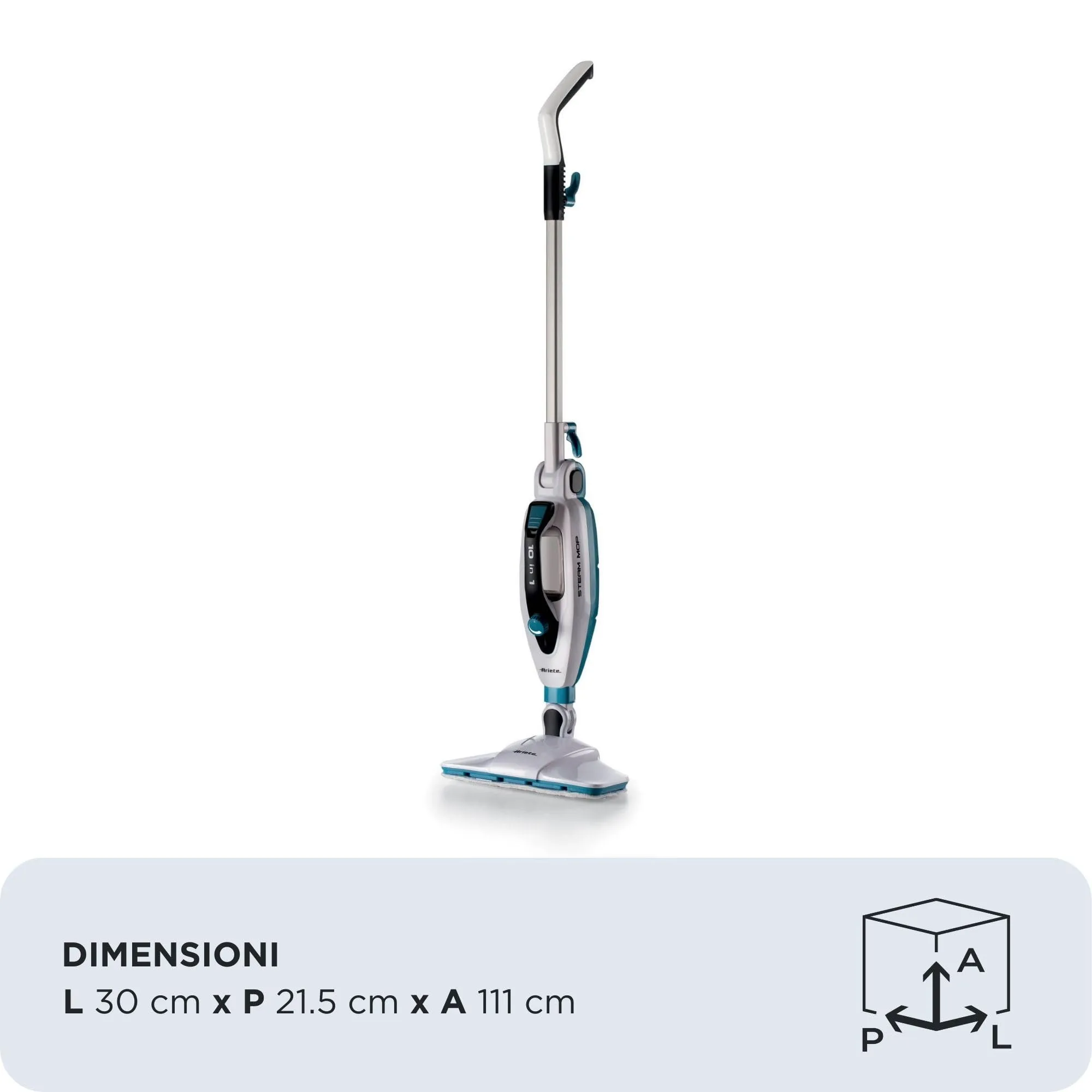 Ariete 4175 Steam Mop 10 in 1, Foldable, 1500 Watt, 350 cc, Bianco/Azzurro - immagine 2