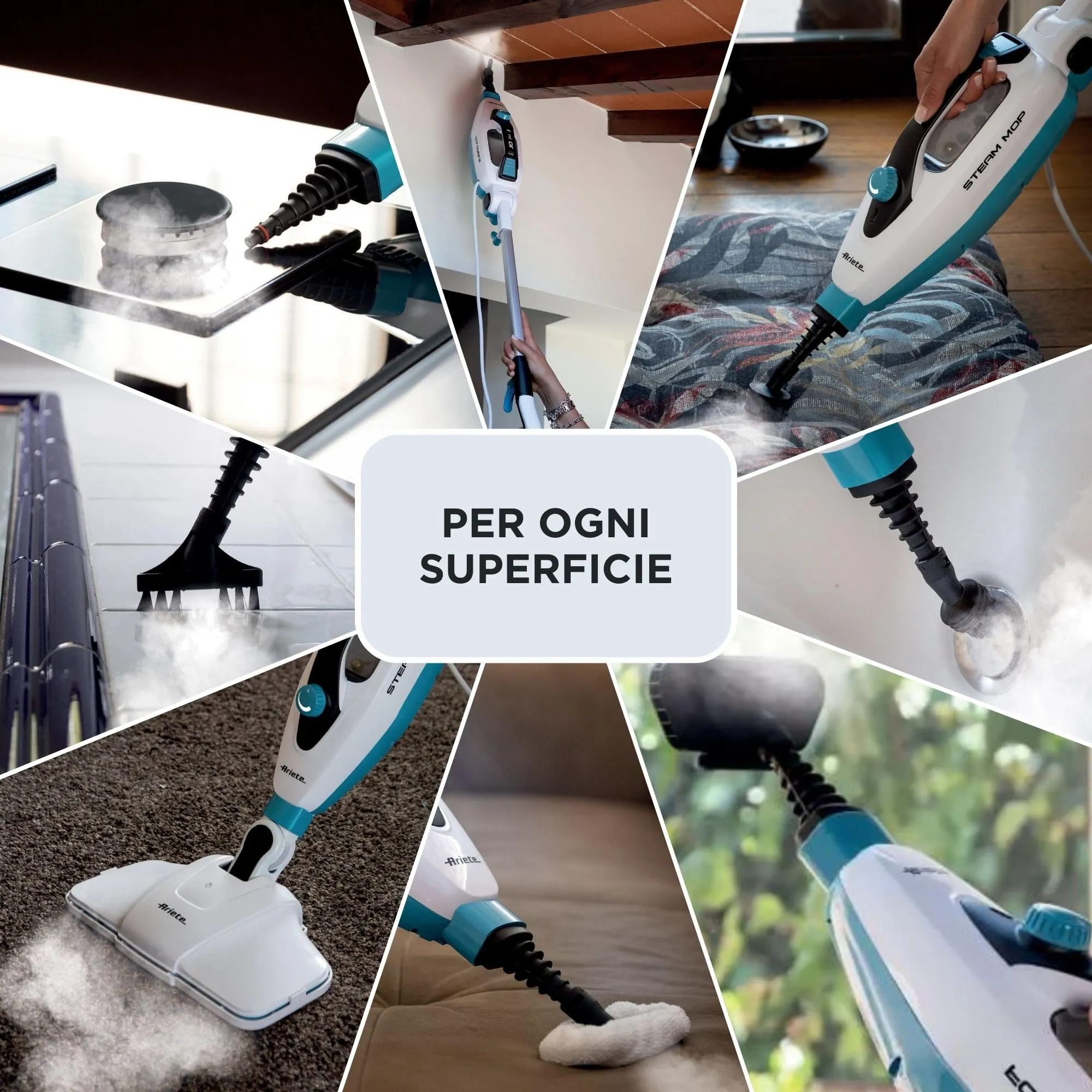 Ariete 4175 Steam Mop 10 in 1, Foldable, 1500 Watt, 350 cc, Bianco/Azzurro - immagine 4
