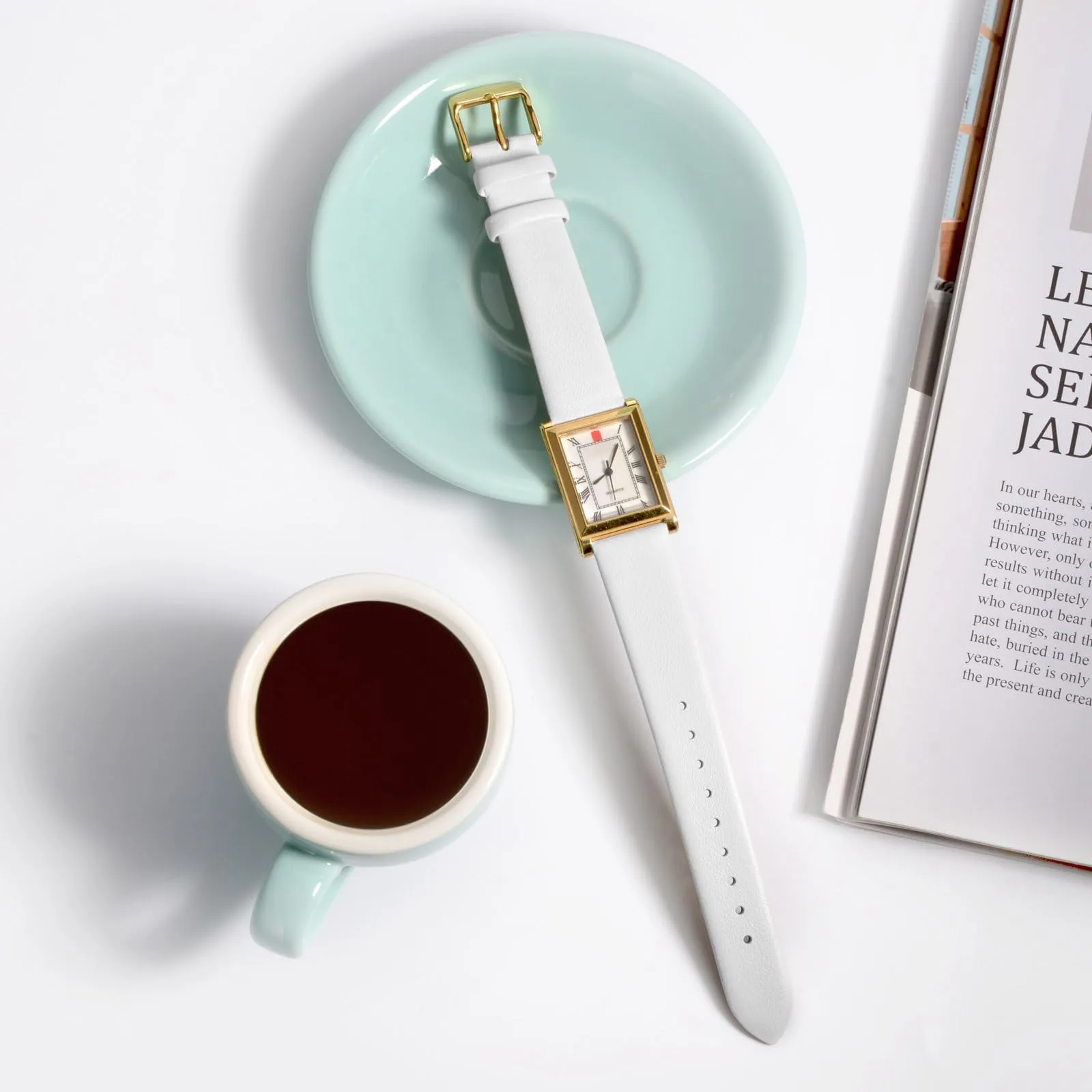 WOCCI Cinturino per Orologio in Pelle 22mm con Fibbia Oro, Bianco - immagine 2