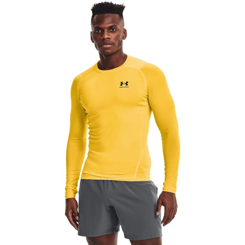 Under Armour HeatGear Maglietta a compressione a maniche lunghe da uomo, Giallo Taxi/Nero, XXL - immagine 1