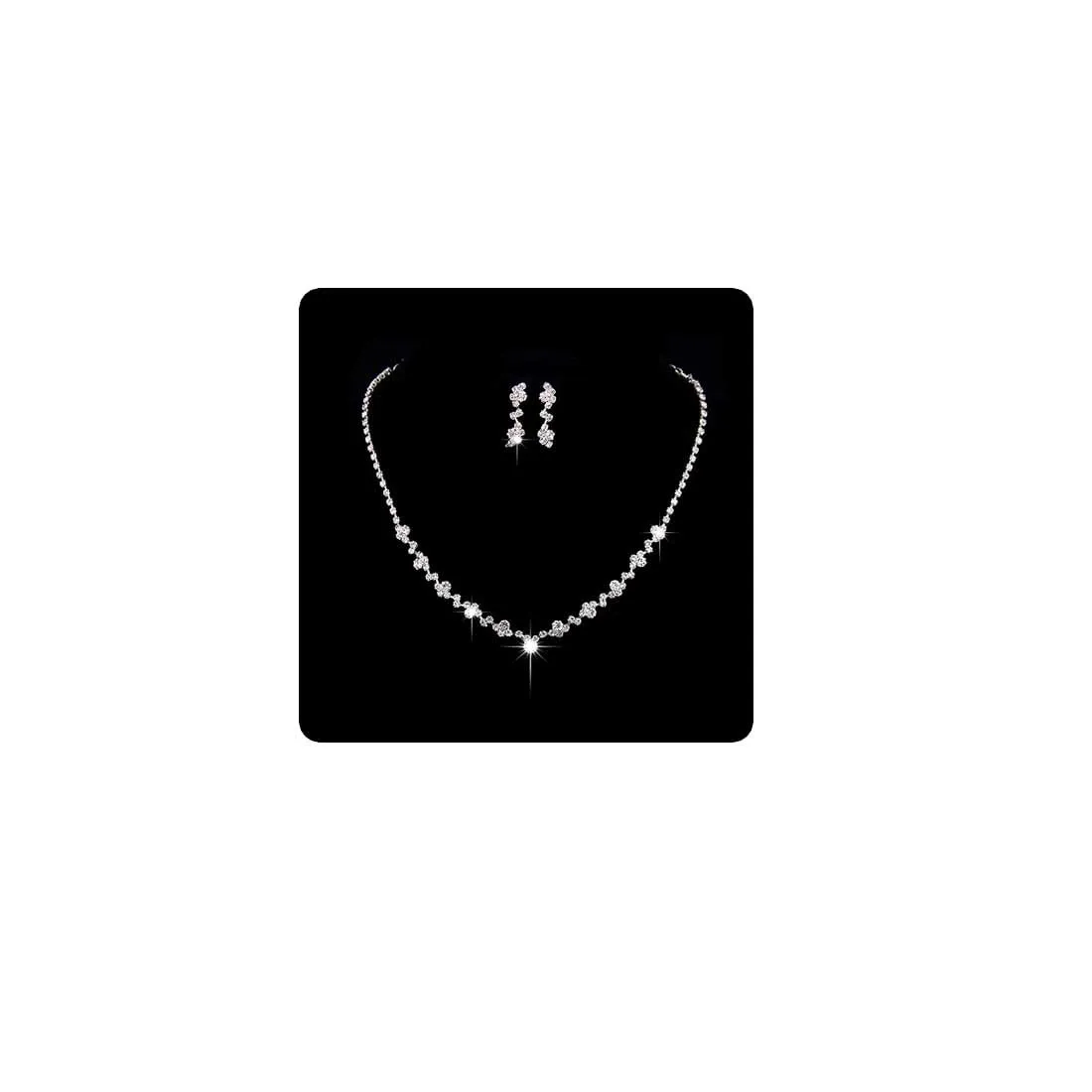 Wedity Set Collana e Orecchini in Cristallo Argento per Sposa - immagine 1