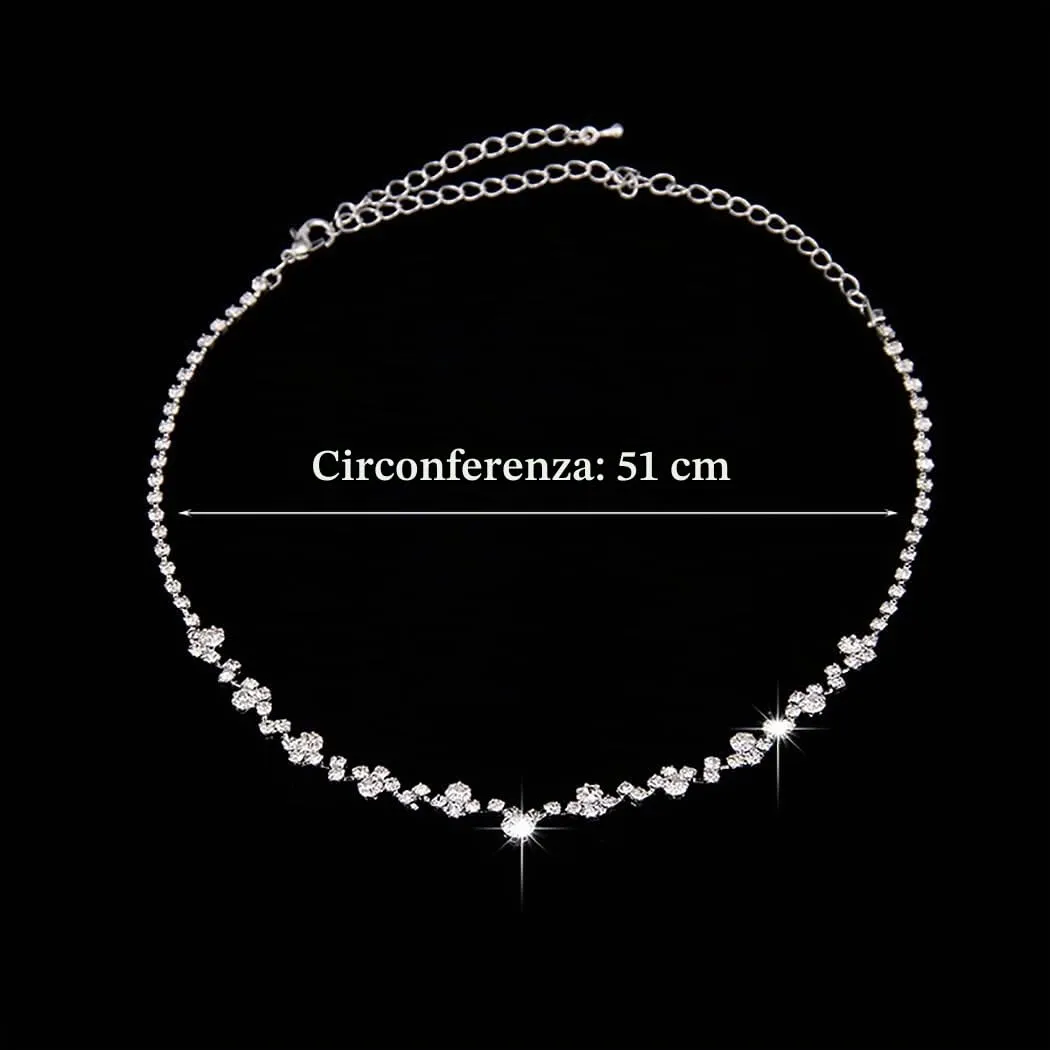 Wedity Set Collana e Orecchini in Cristallo Argento per Sposa - immagine 4