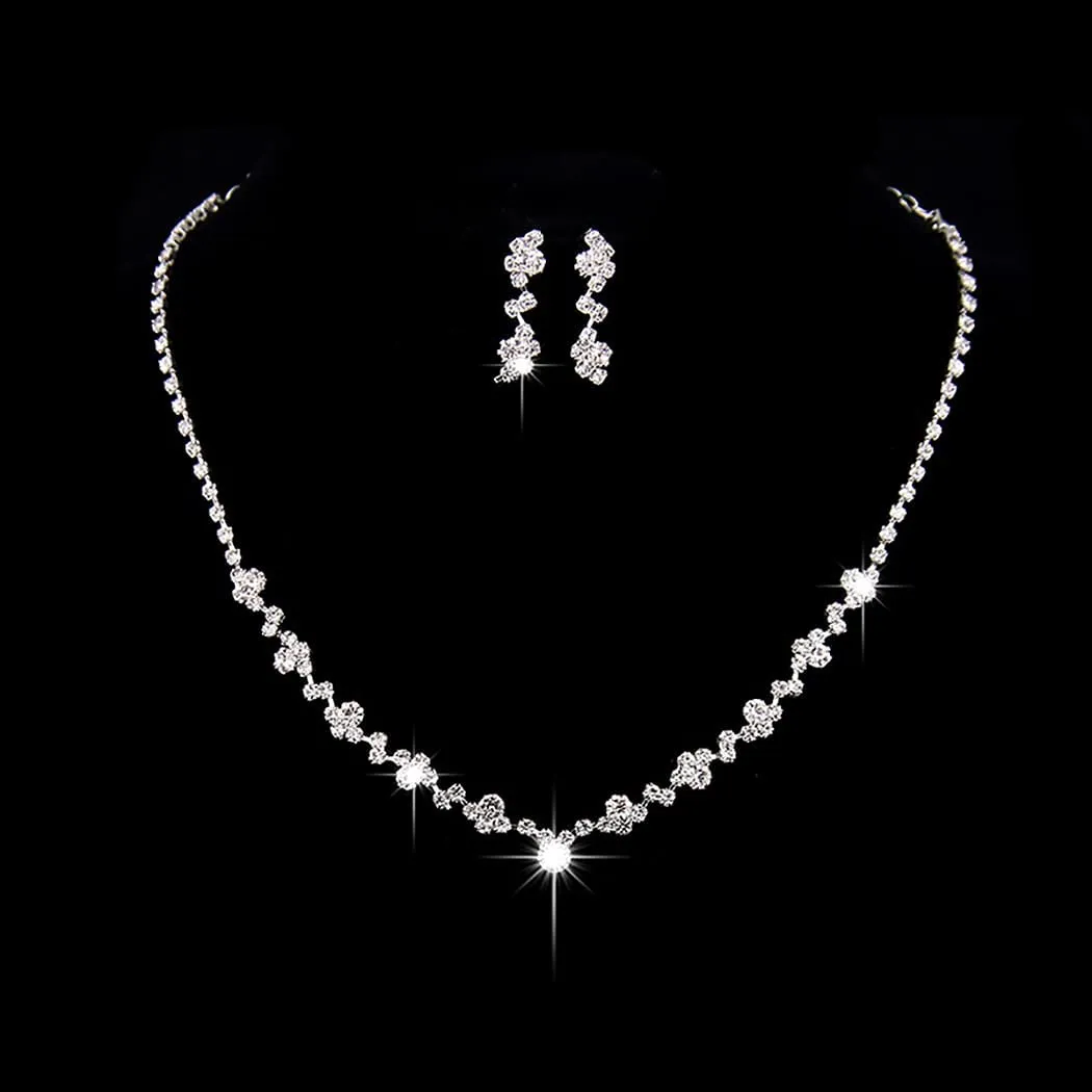 Wedity Set Collana e Orecchini in Cristallo Argento per Sposa - immagine 6