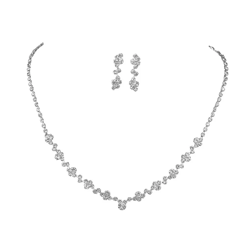 Wedity Set Collana e Orecchini in Cristallo Argento per Sposa - immagine 7