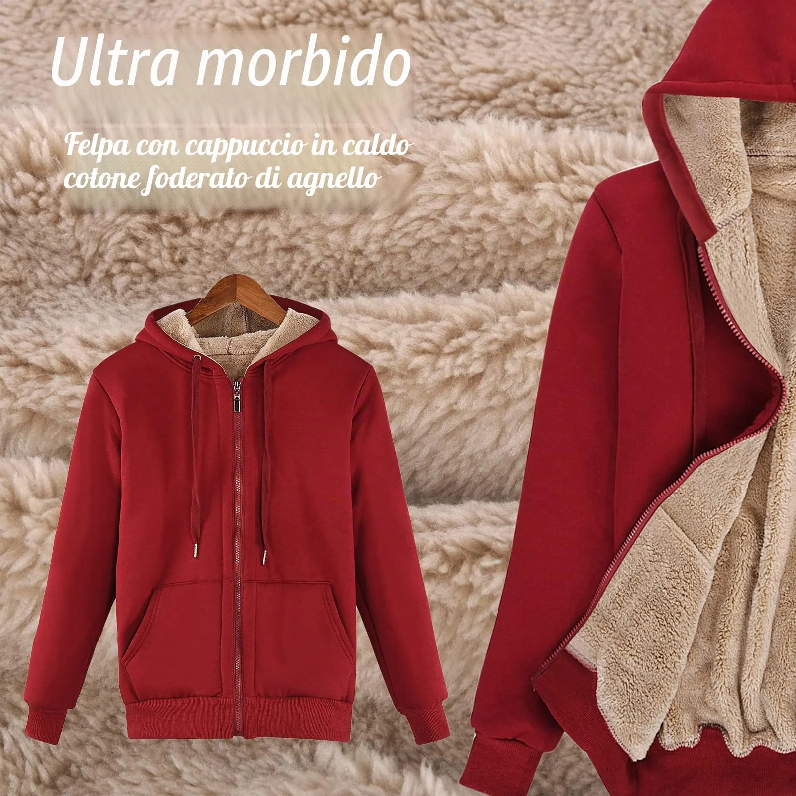 UMIPUBO Felpa Donna con Zip e Cappuccio Invernale in Pile - immagine 4
