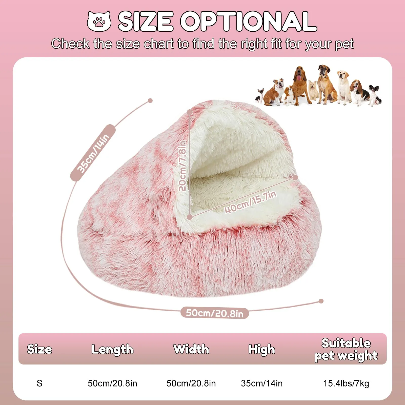 SUOXU Letto Calmante per Gatti e Cani, Forma a Ciambella con Fondo Antiscivolo, Rosa, 50 cm - immagine 4