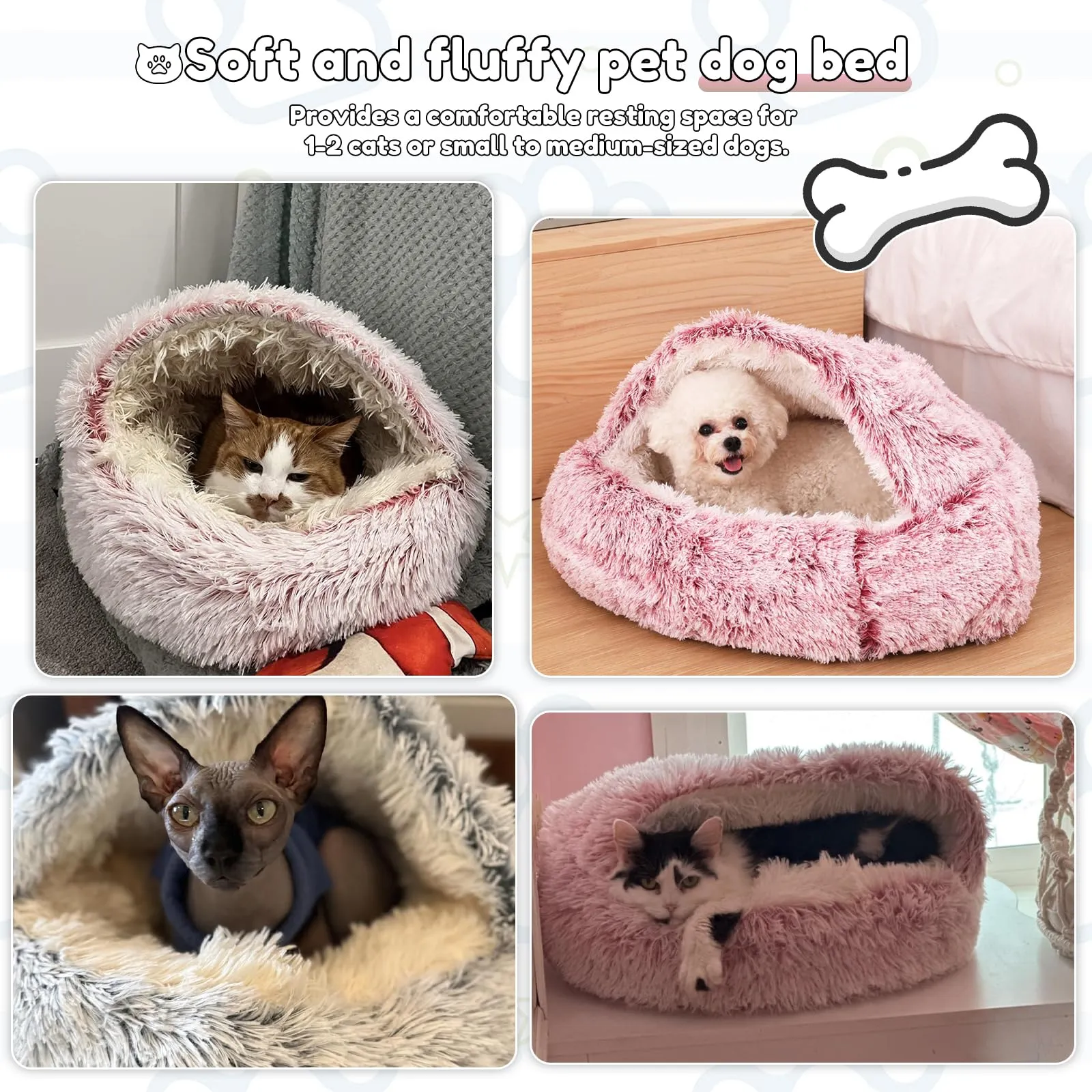 SUOXU Letto Calmante per Gatti e Cani, Forma a Ciambella con Fondo Antiscivolo, Rosa, 50 cm - immagine 5