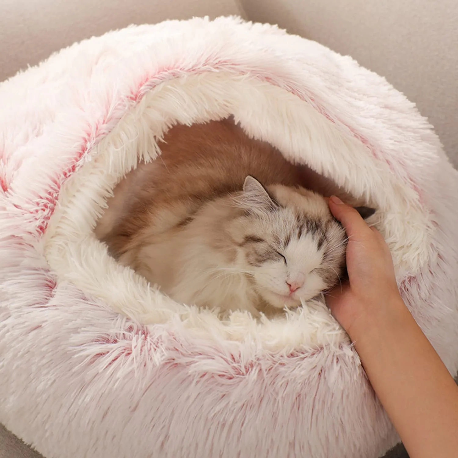 SUOXU Letto Calmante per Gatti e Cani, Forma a Ciambella con Fondo Antiscivolo, Rosa, 50 cm - immagine 6