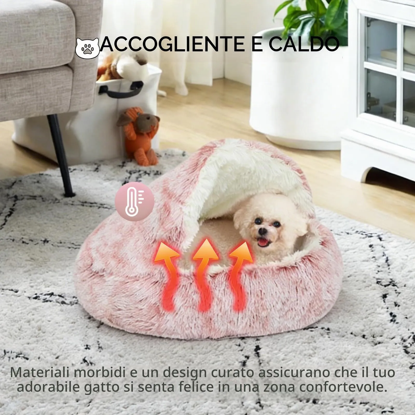 SUOXU Letto Calmante per Gatti e Cani, Forma a Ciambella con Fondo Antiscivolo, Rosa, 50 cm - immagine 7