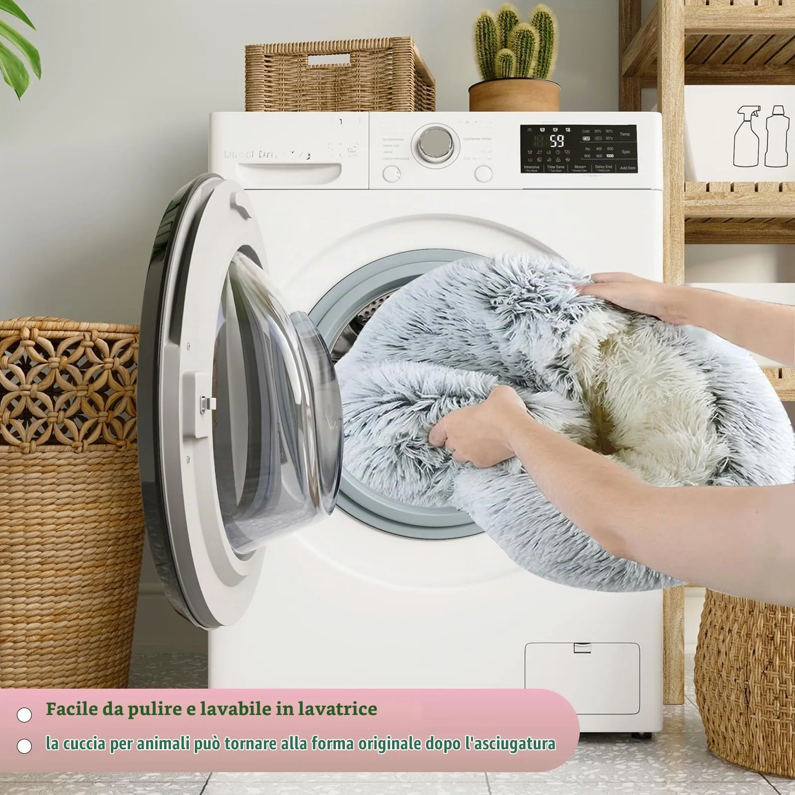 SUOXU Letto Calmante per Gatti e Cani, Forma a Ciambella con Fondo Antiscivolo, Rosa, 50 cm - immagine 8