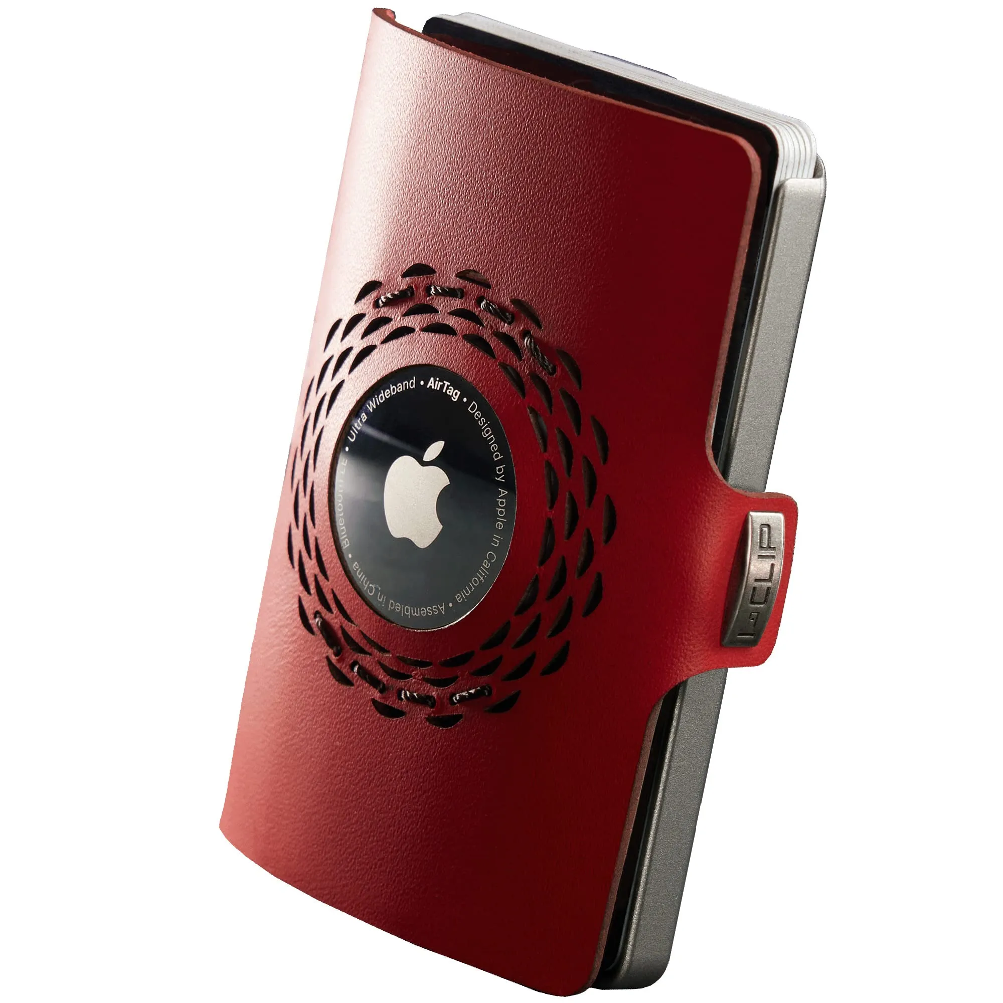 I-CLIP Original Portafoglio Uomo in Pelle Mini Porta Carte Slim con Scomparto AirTag - Radio Impact Rosso - immagine 1