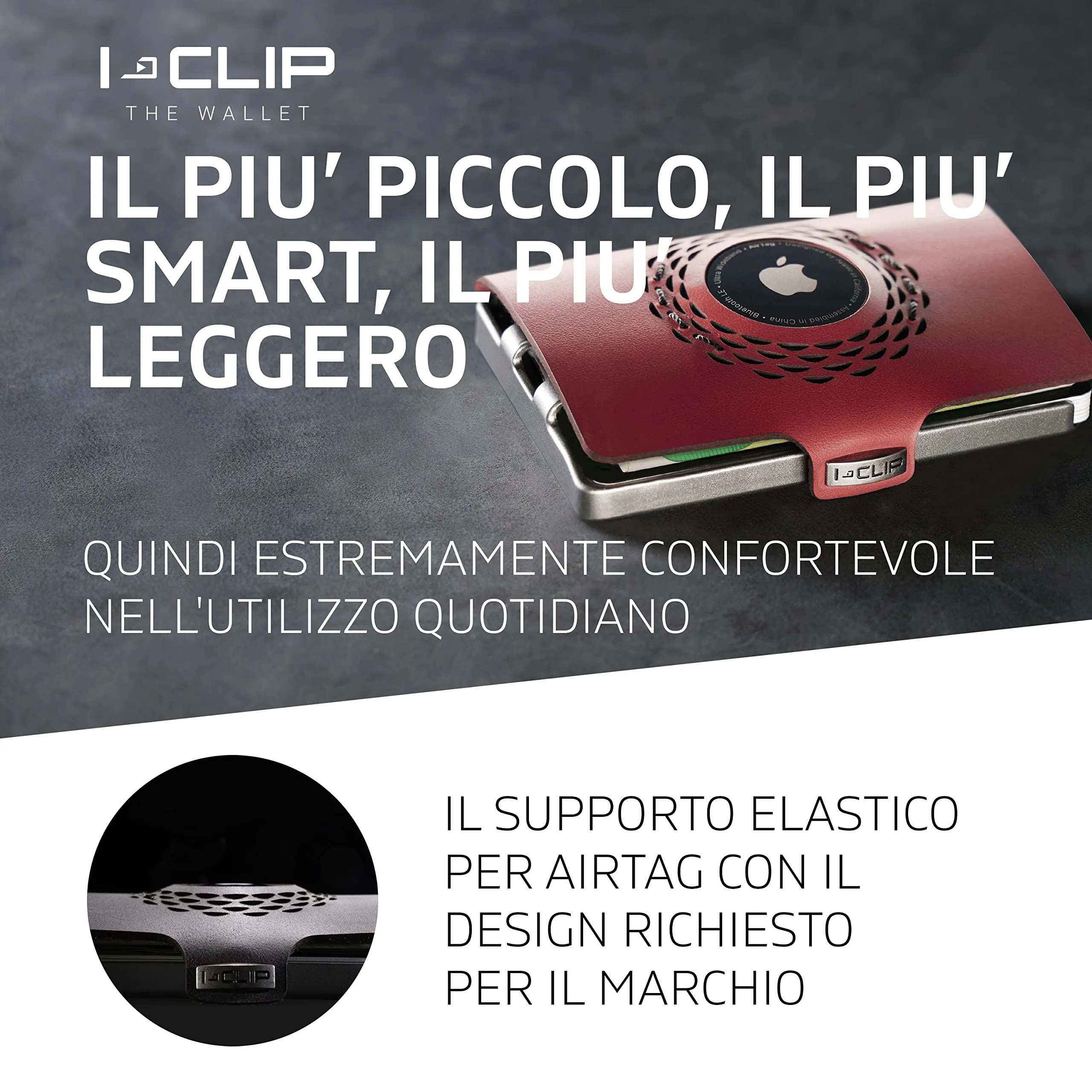 I-CLIP Original Portafoglio Uomo in Pelle Mini Porta Carte Slim con Scomparto AirTag - Radio Impact Rosso - immagine 4