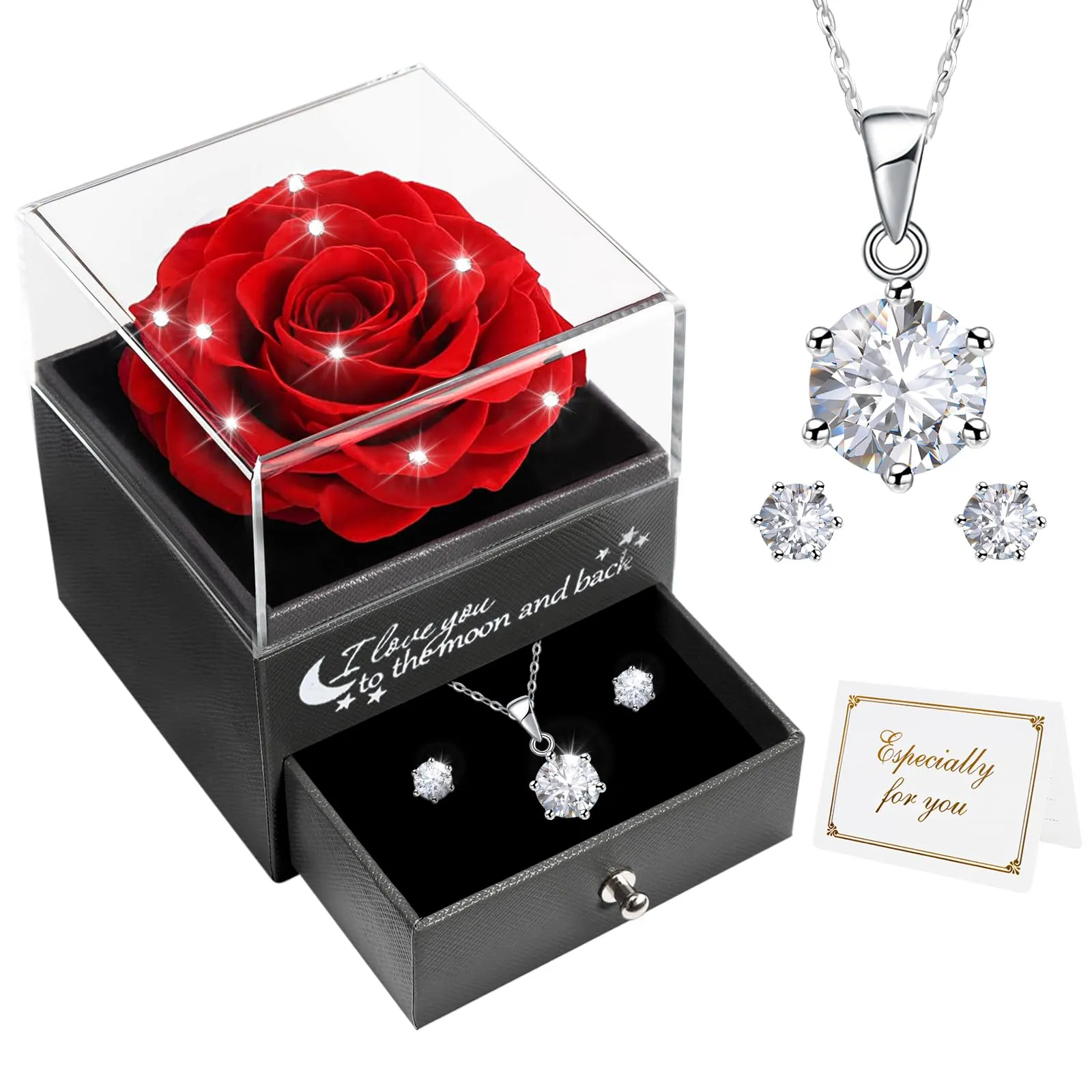 Miofula Rosa Stabilizzata con Collana e Orecchini in Argento 925 in Scatola Regalo - immagine 1