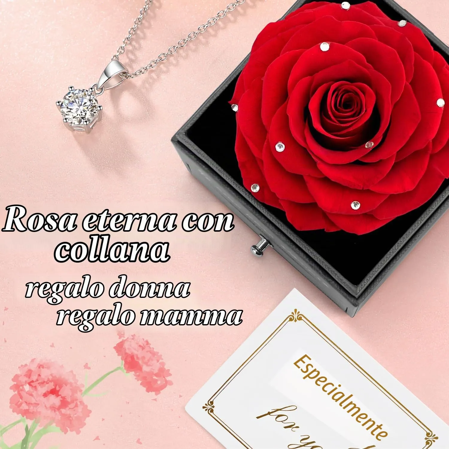 Miofula Rosa Stabilizzata con Collana e Orecchini in Argento 925 in Scatola Regalo - immagine 2