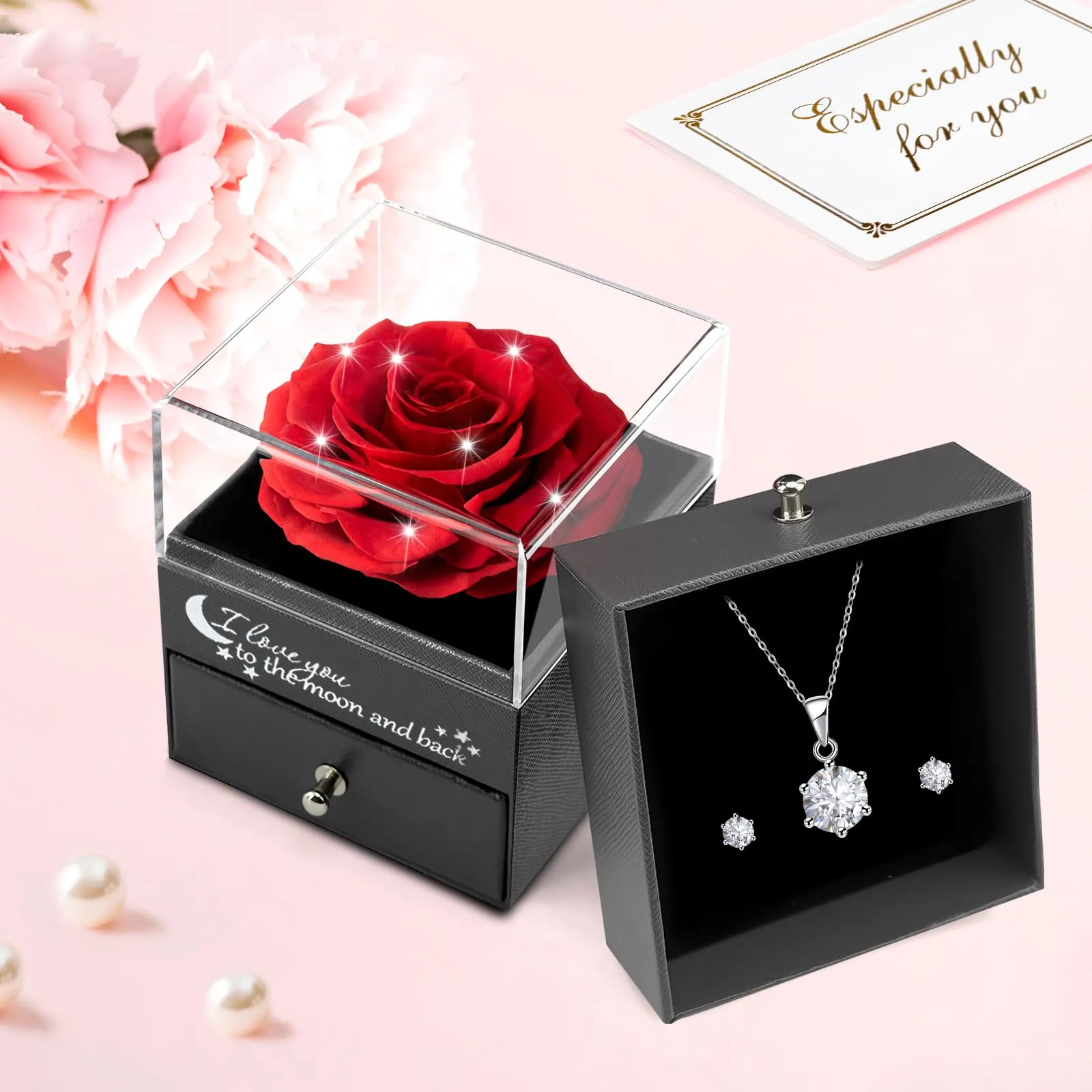Miofula Rosa Stabilizzata con Collana e Orecchini in Argento 925 in Scatola Regalo - immagine 3