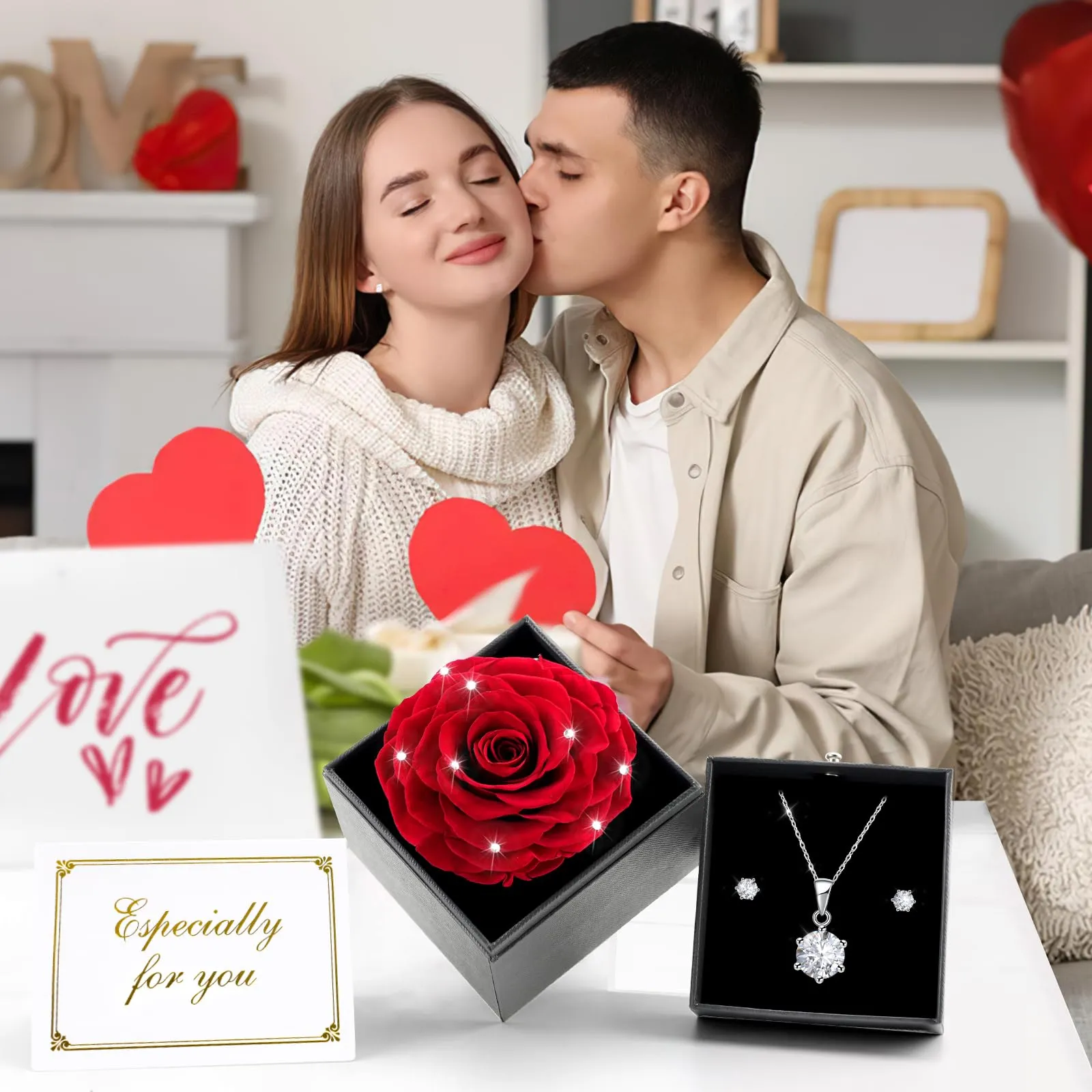 Miofula Rosa Stabilizzata con Collana e Orecchini in Argento 925 in Scatola Regalo - immagine 5