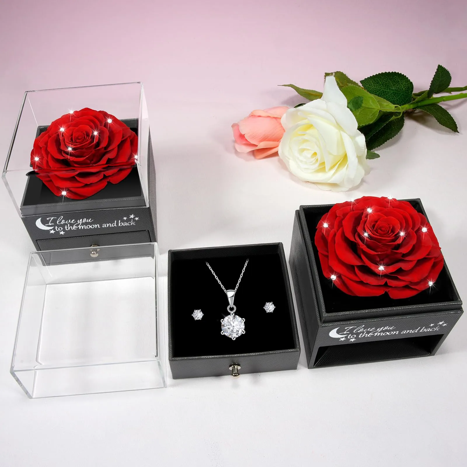Miofula Rosa Stabilizzata con Collana e Orecchini in Argento 925 in Scatola Regalo - immagine 6