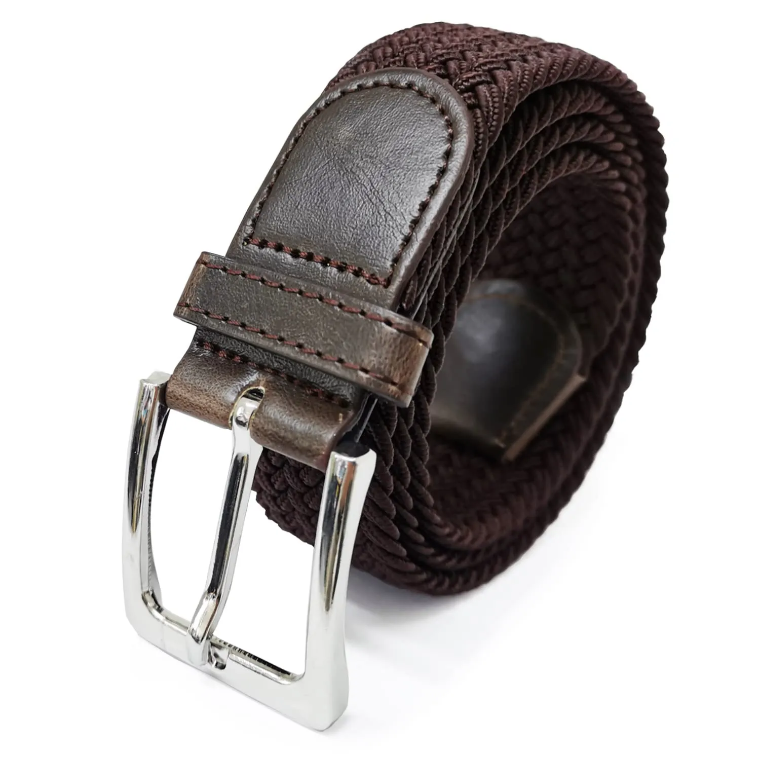 GLAMEXX24 Cintura Elastica Unisex in Tessuto Intrecciato Mod.18028, Spina di pesce, Marrone Scuro, 105cm - immagine 1