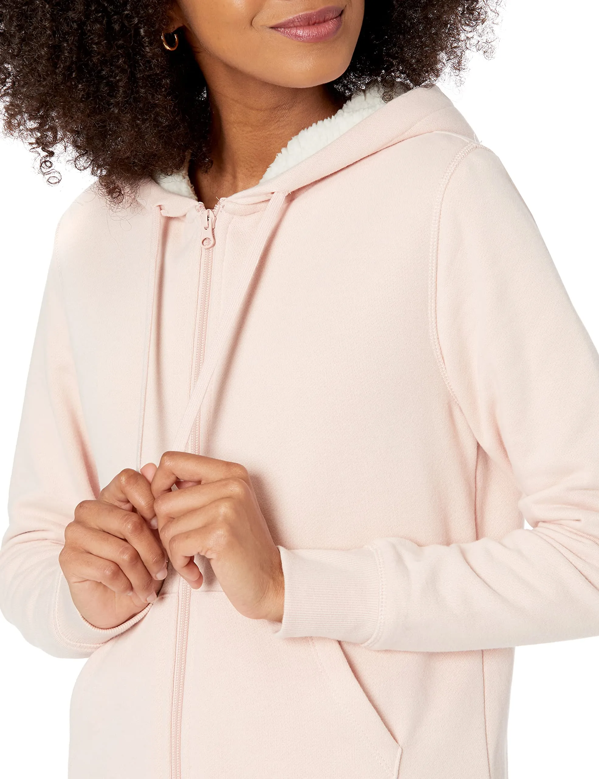 Amazon Essentials Giacca con cappuccio in pile foderata in sherpa Donna, Rosa Chiaro, M - immagine 4