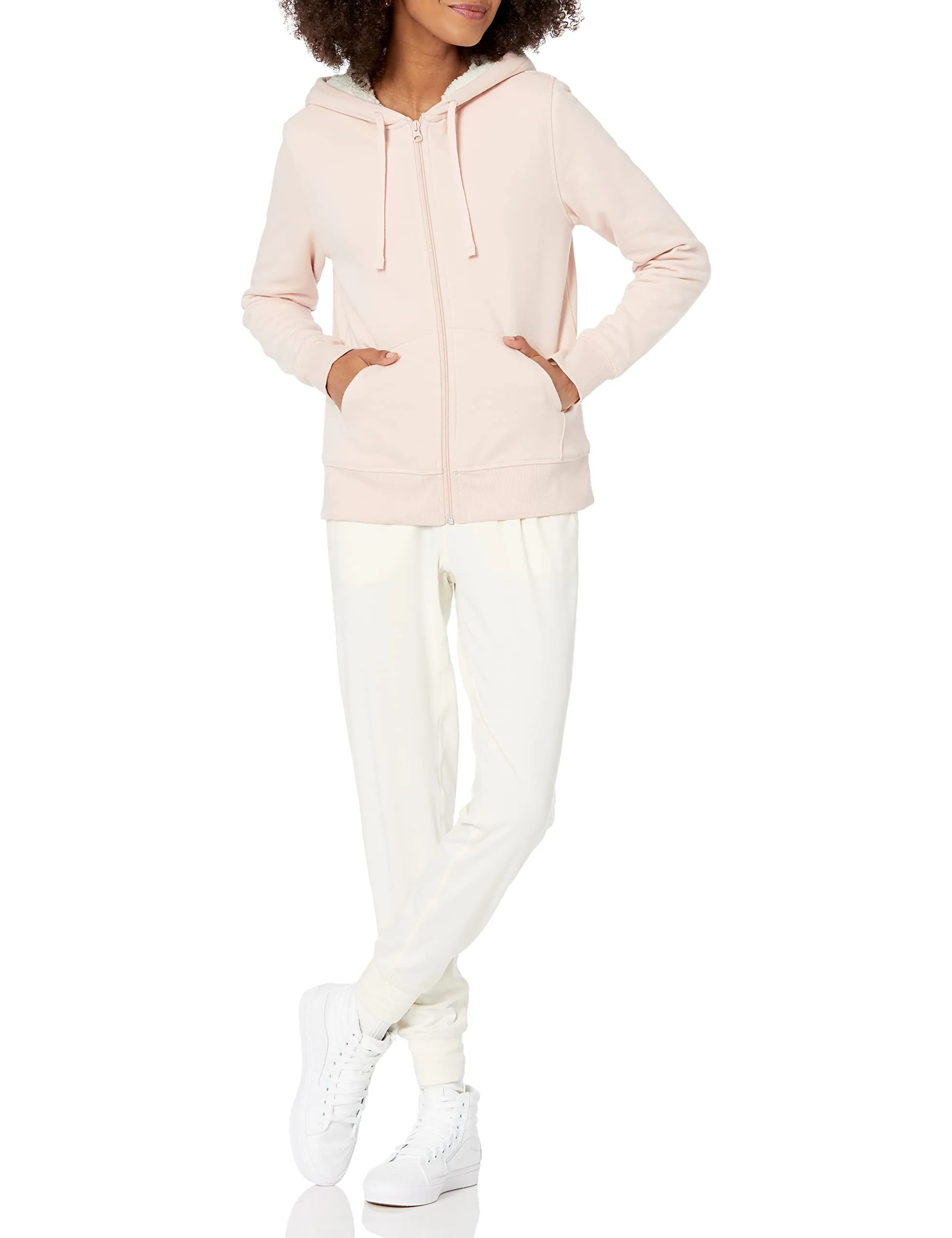 Amazon Essentials Giacca con cappuccio in pile foderata in sherpa Donna, Rosa Chiaro, M - immagine 5