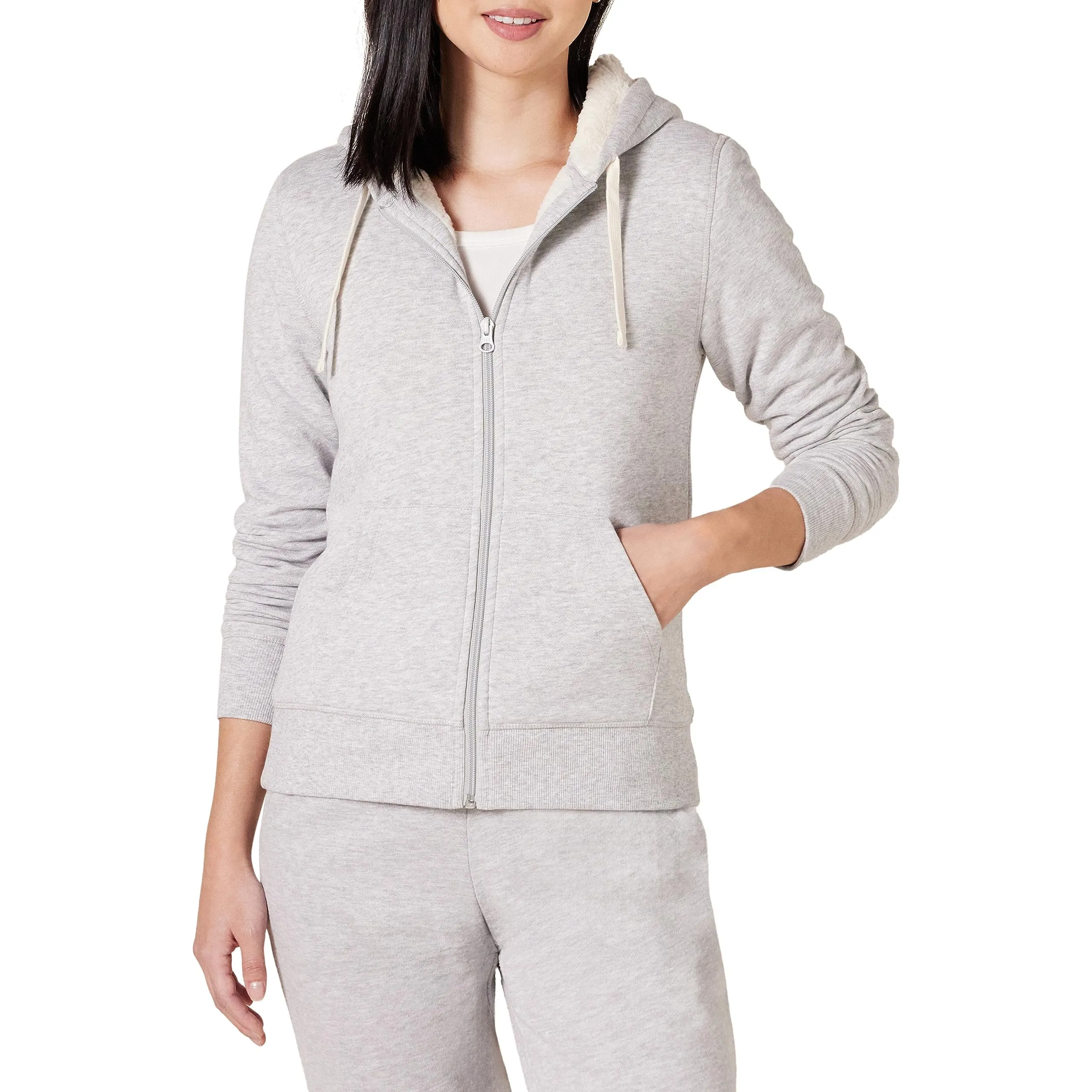 Amazon Essentials Giacca con cappuccio in pile foderata in sherpa Donna, Grigio Puntinato, XL - immagine 1