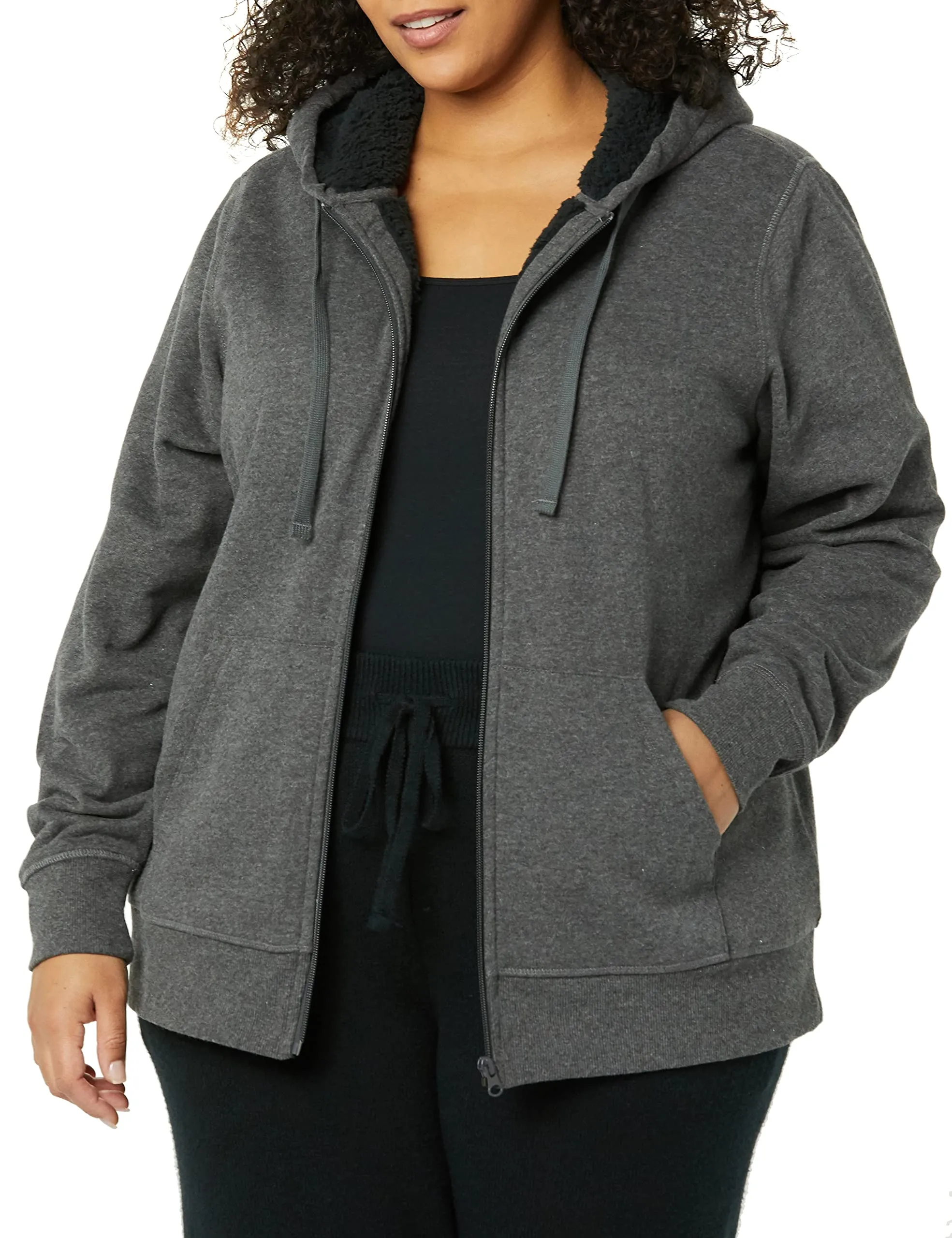 Amazon Essentials Giacca con cappuccio in pile foderata in sherpa Donna, Carbone Puntinato, XL - immagine 1