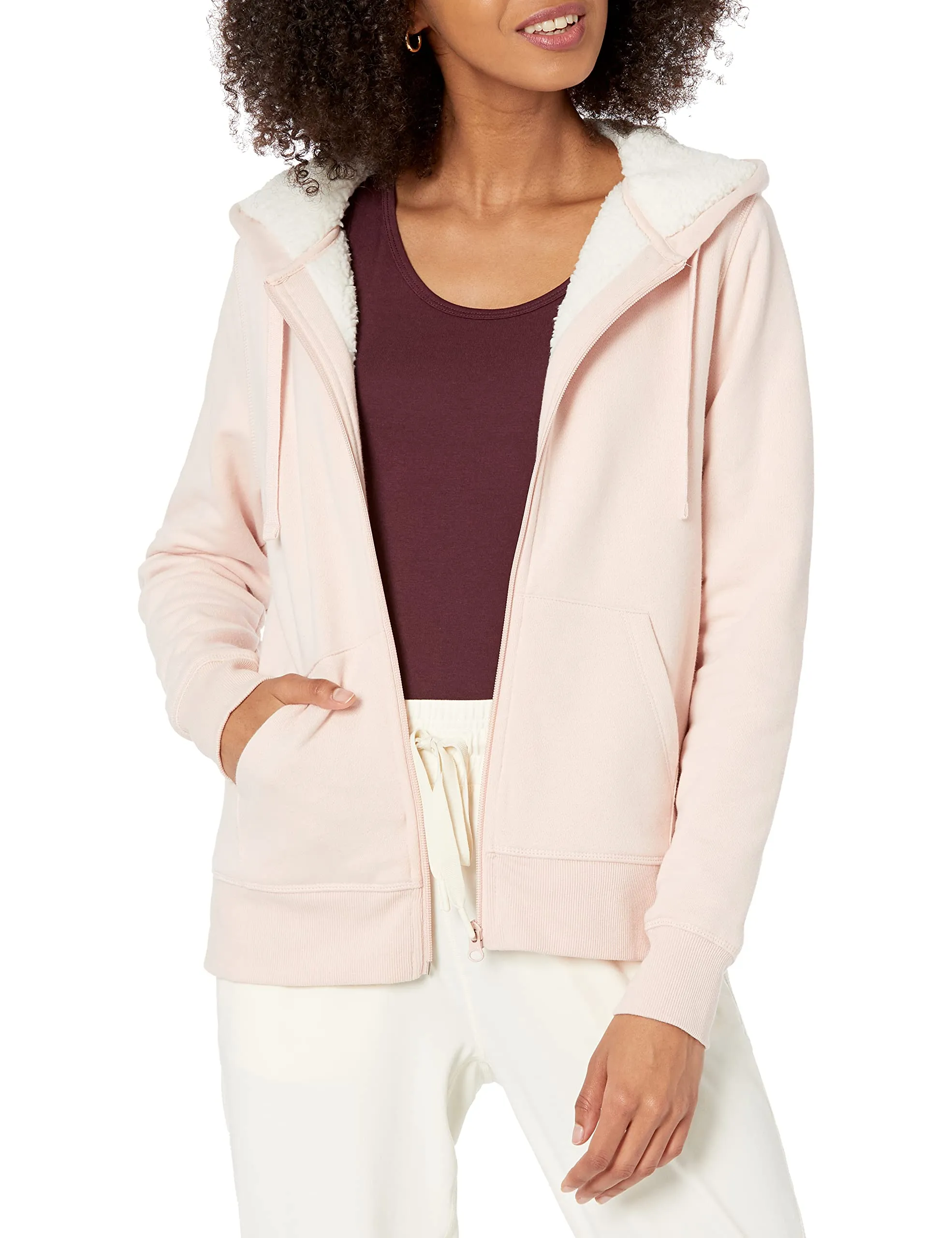 Amazon Essentials Giacca con cappuccio in pile foderata in sherpa Donna, Rosa Chiaro, XL - immagine 1