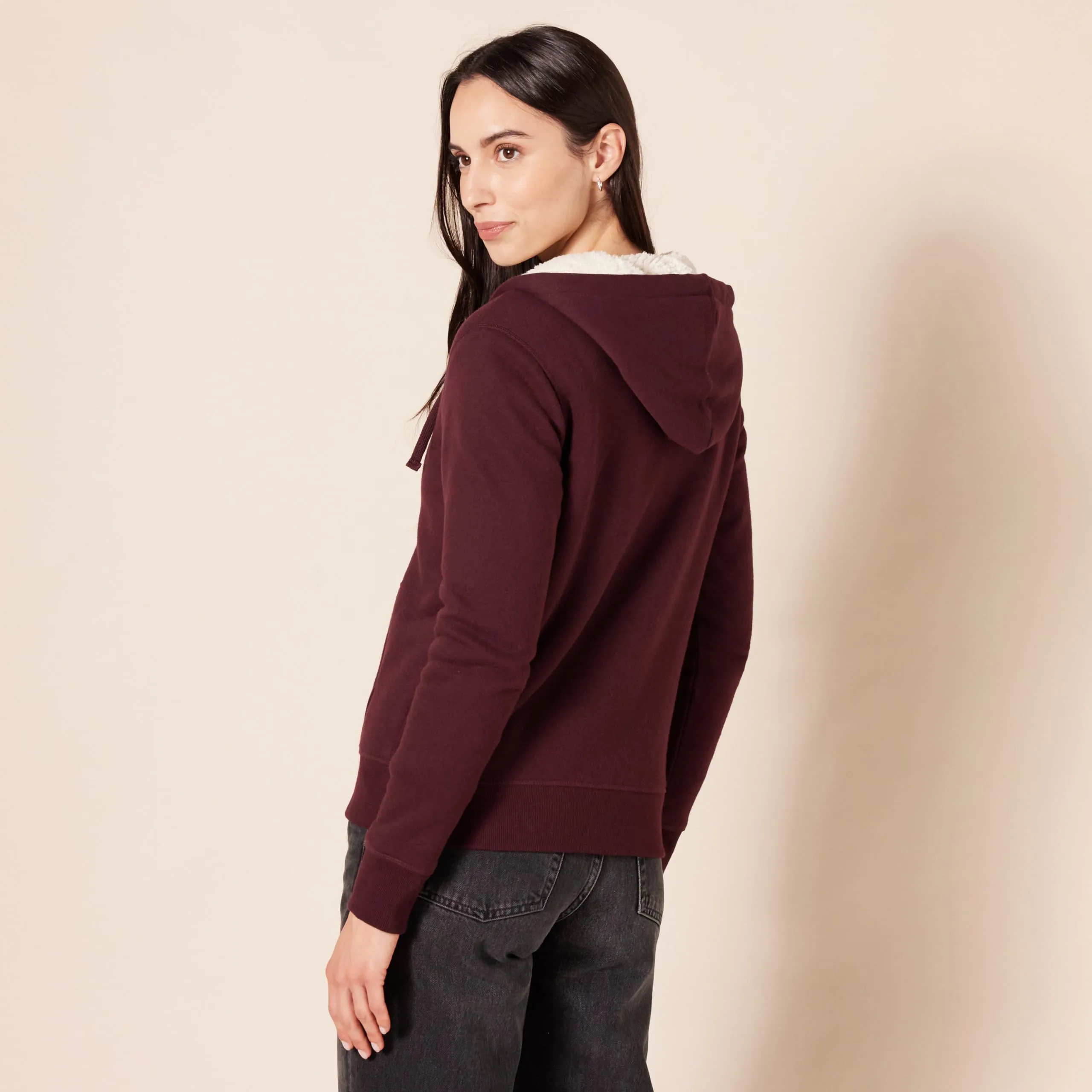 Amazon Essentials Giacca con cappuccio in pile foderata in sherpa Donna, Bordeaux, XL - immagine 3
