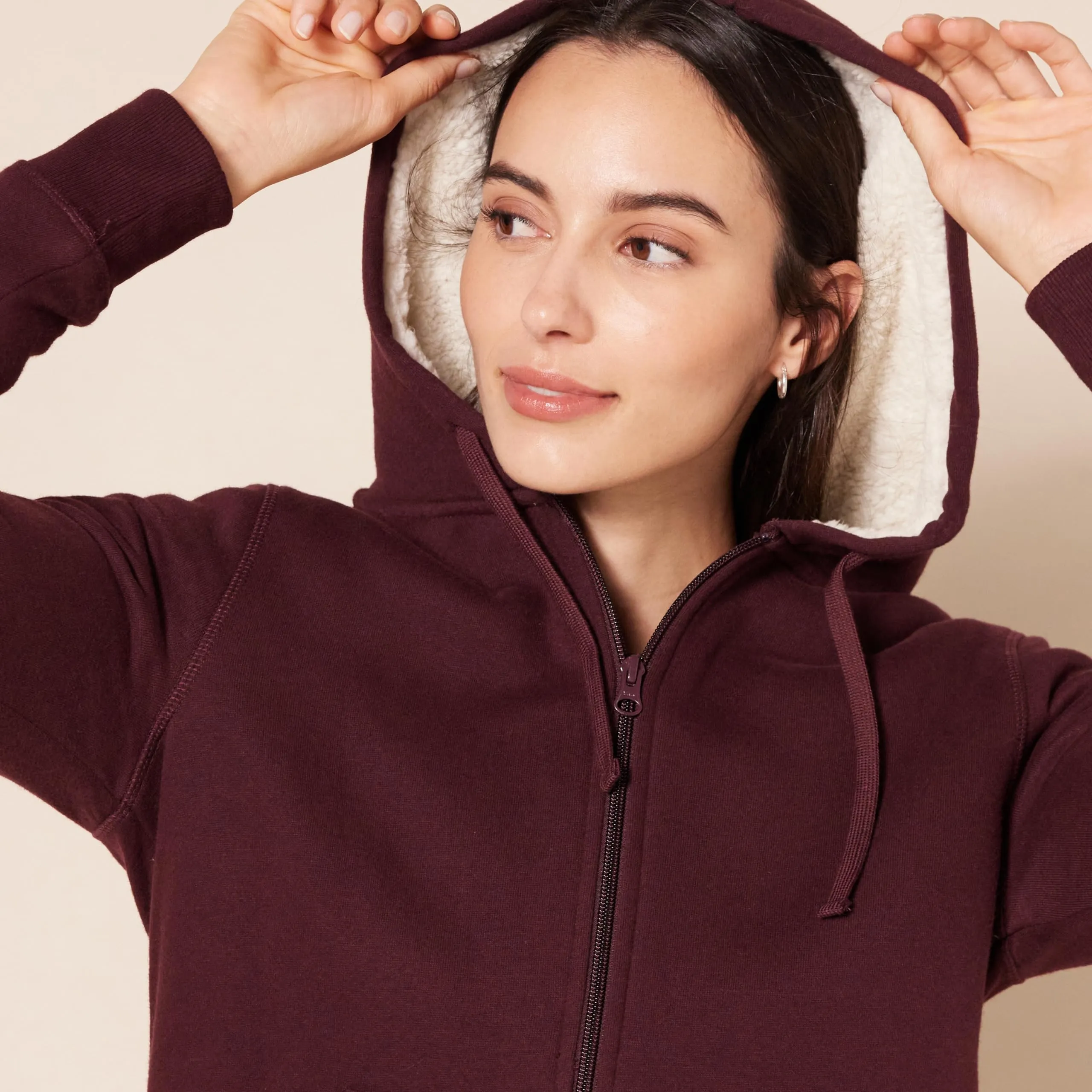 Amazon Essentials Giacca con cappuccio in pile foderata in sherpa Donna, Bordeaux, XL - immagine 4