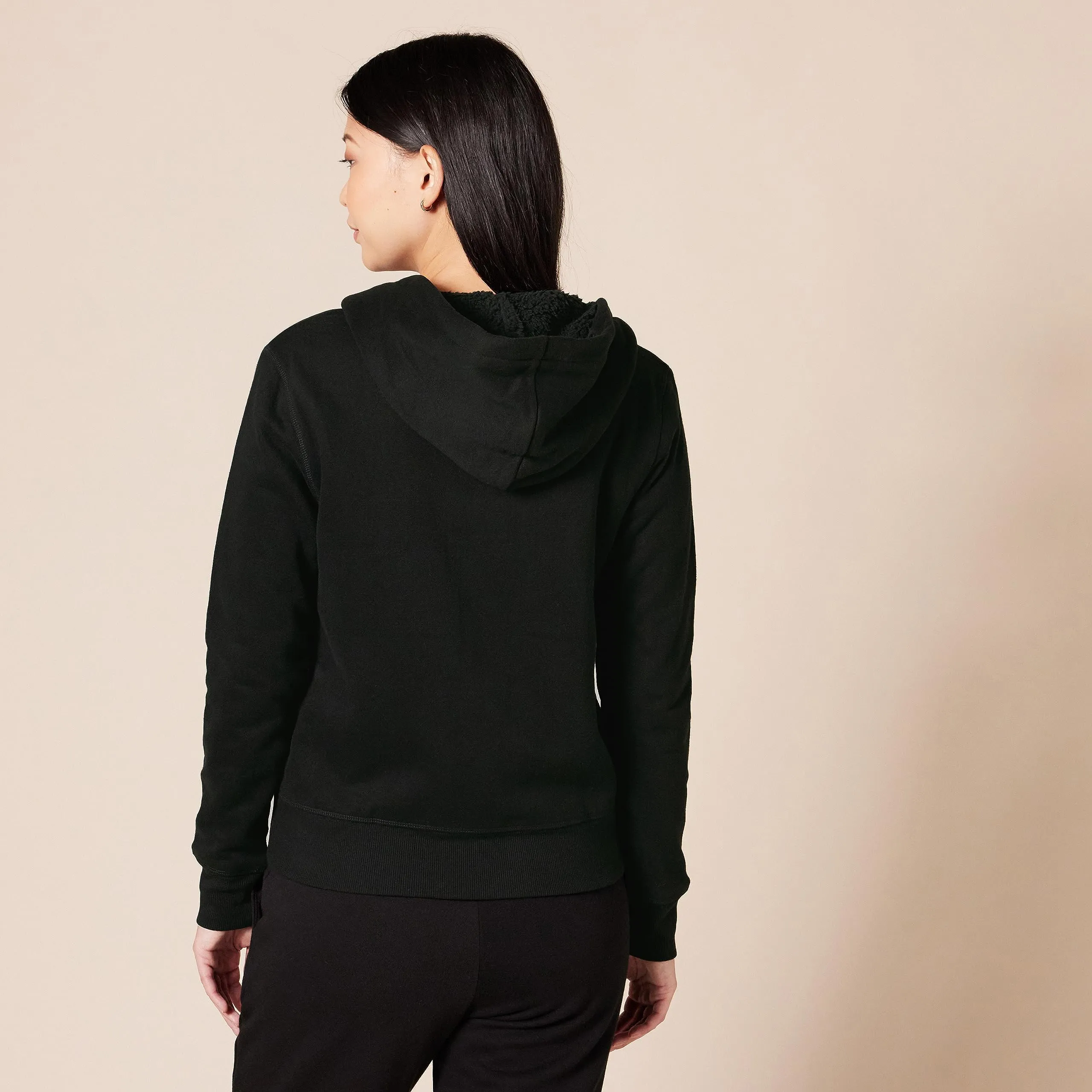 Amazon Essentials Giacca con cappuccio in pile foderata in sherpa Donna, Nero, M - immagine 3