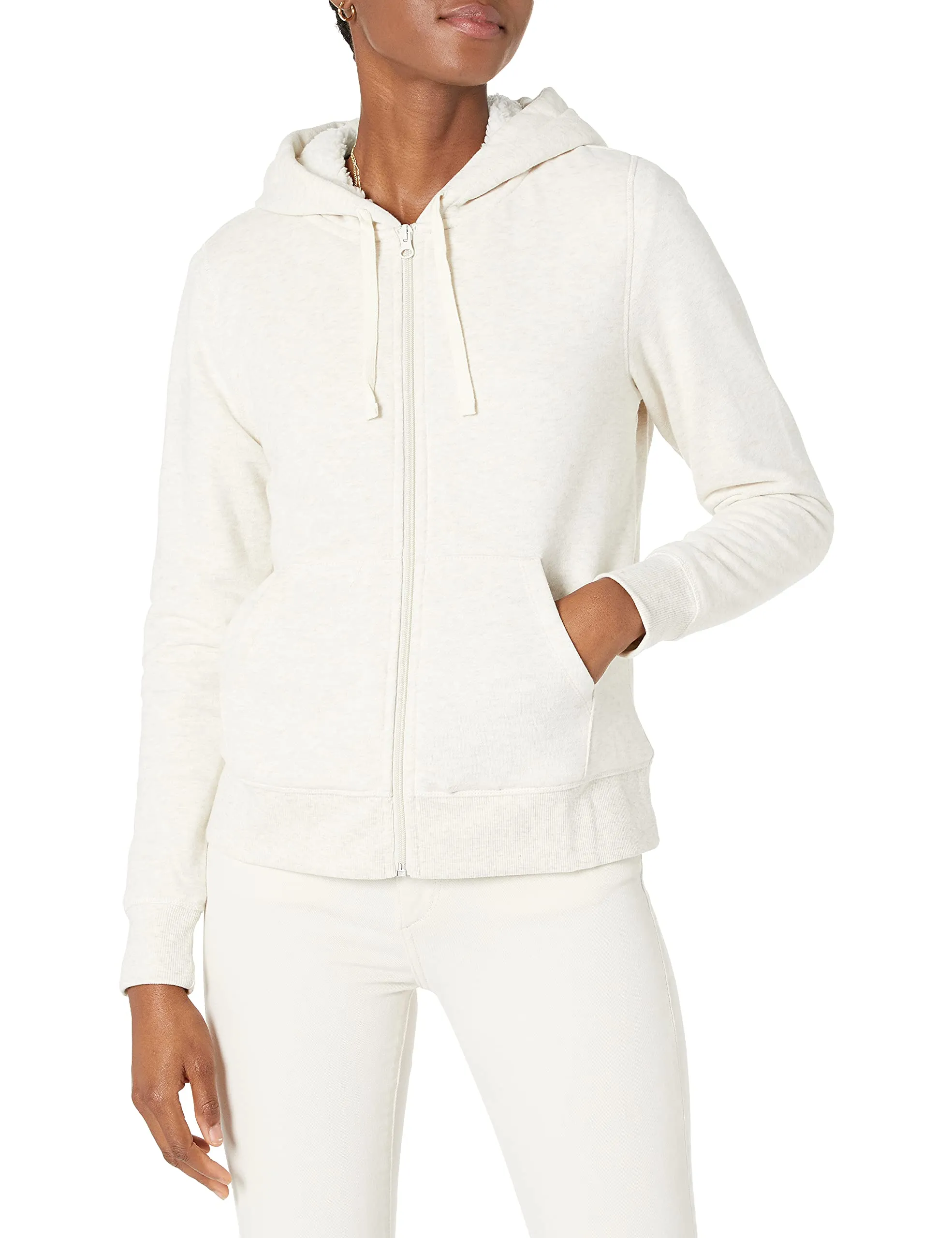 Amazon Essentials Giacca con cappuccio in pile foderata in sherpa Donna, Avena Puntinato, XXL - immagine 1
