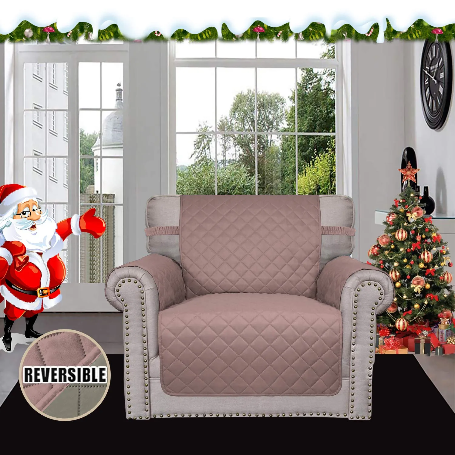 Easy-Going Copridivano Reversibile Resistente all'Acqua per Sedia, Rosa/Beige - immagine 2