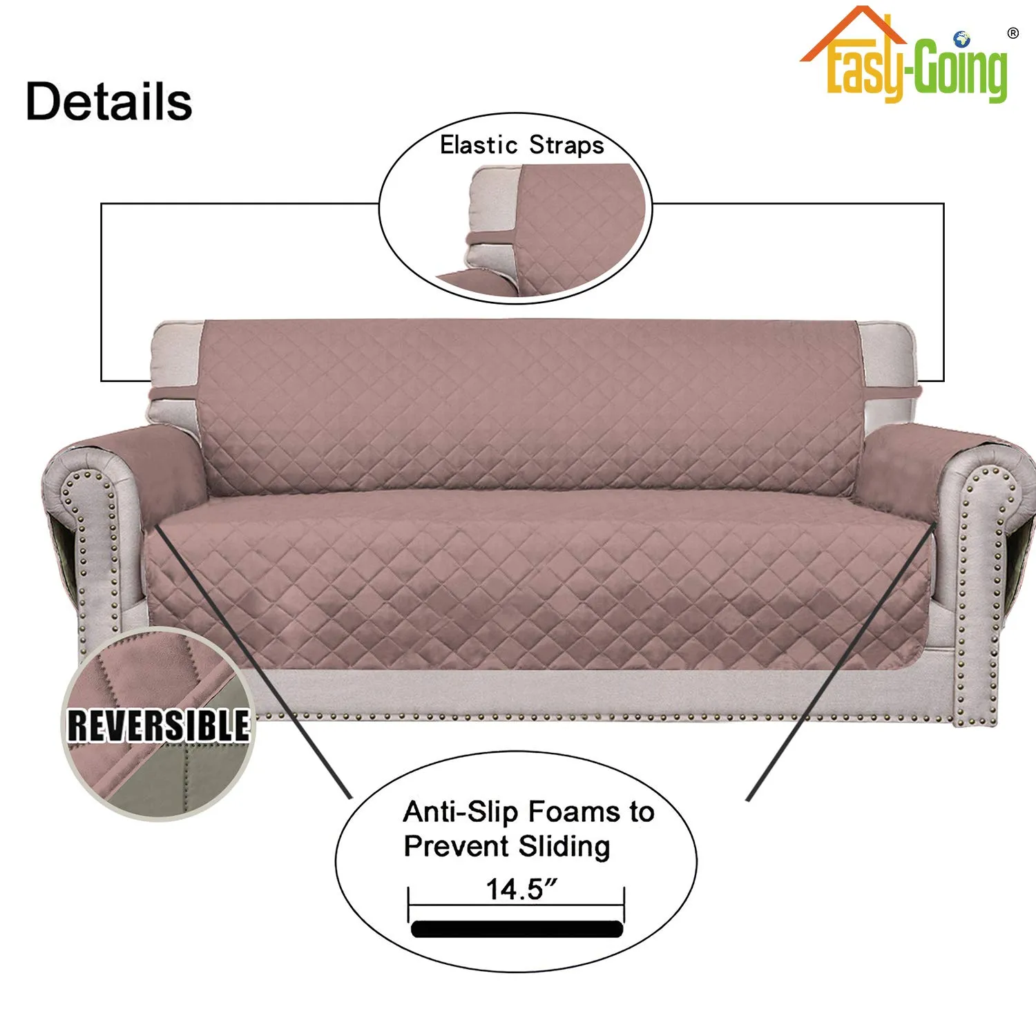 Easy-Going Copridivano Reversibile Resistente all'Acqua per Sedia, Rosa/Beige - immagine 3