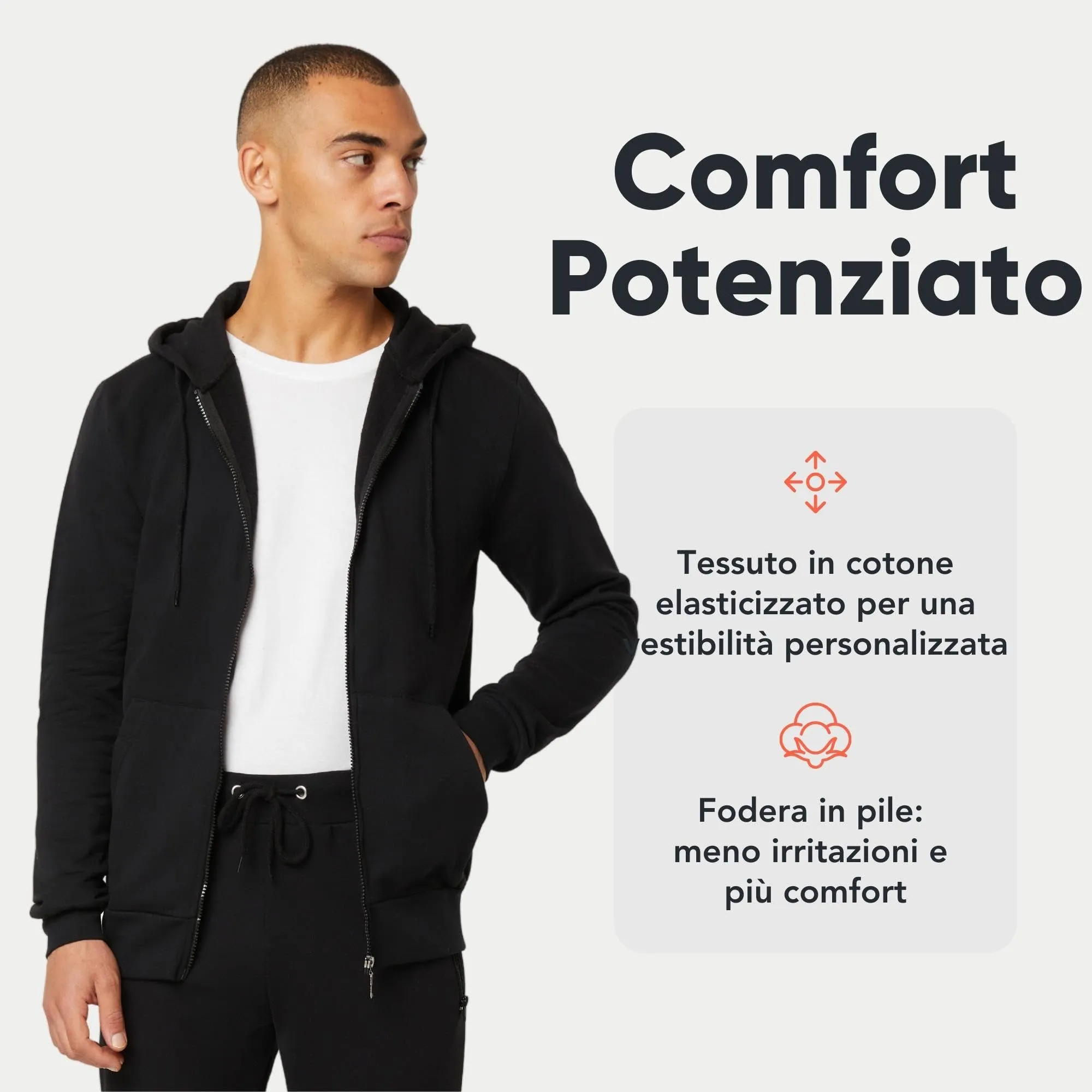 FM London Felpa da Uomo con Cappuccio e Zip, Nero, L - immagine 3