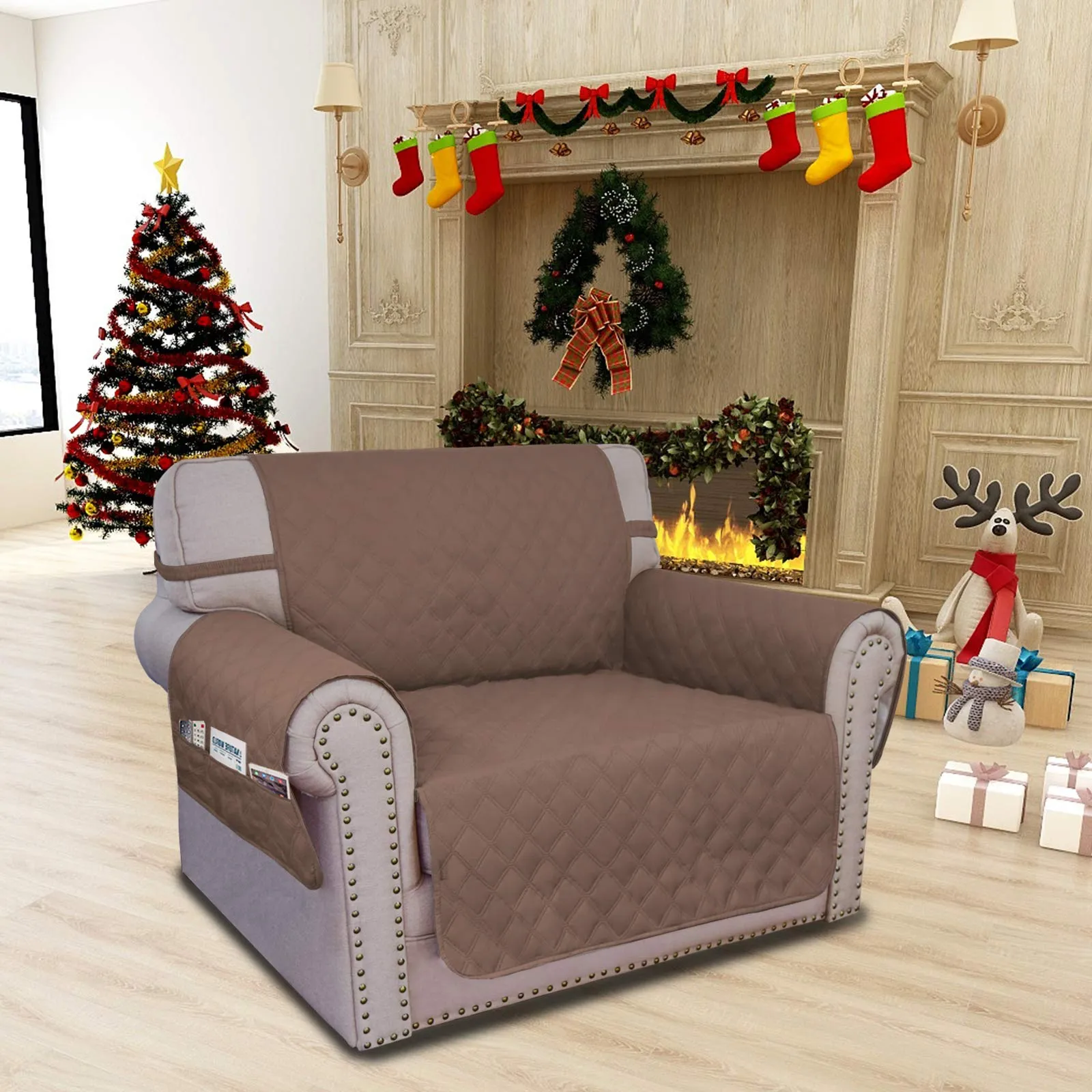 Easy-Going Copridivano per Sedia Impermeabile e Antiscivolo con Tasca, Marrone - immagine 2