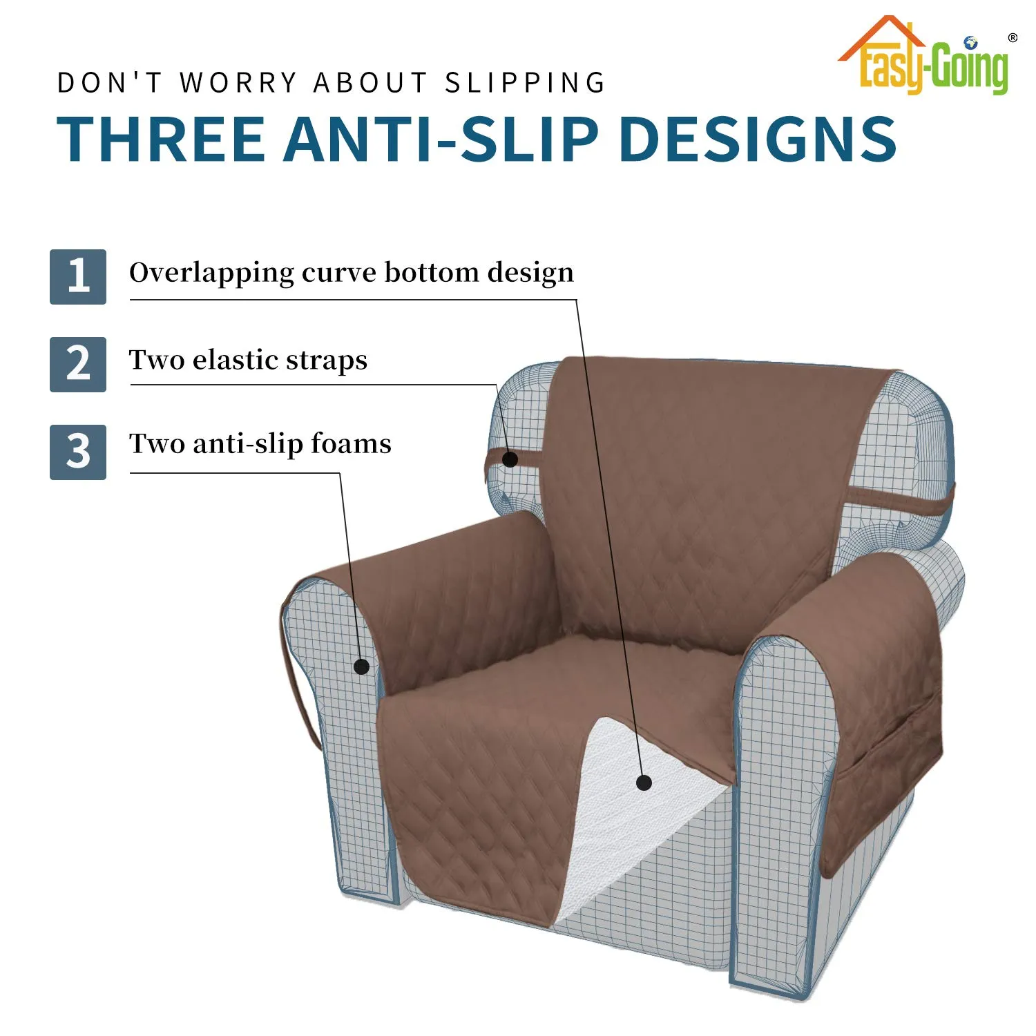 Easy-Going Copridivano per Sedia Impermeabile e Antiscivolo con Tasca, Marrone - immagine 3
