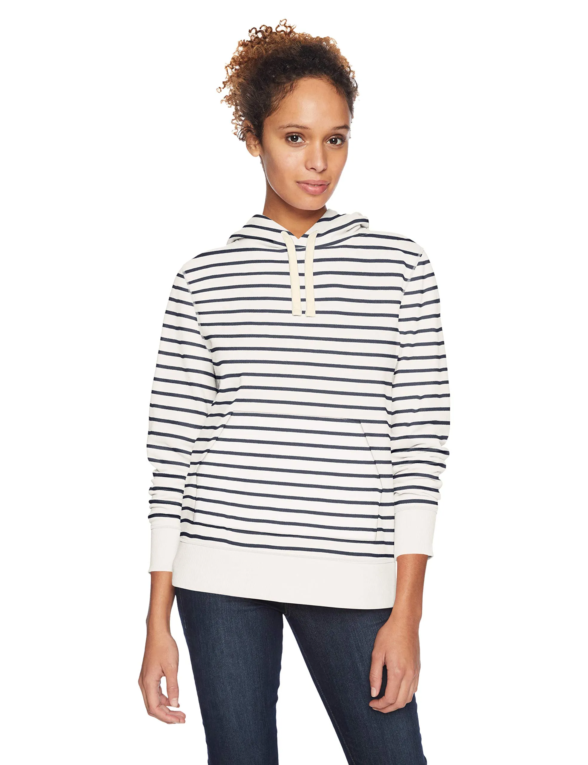 Amazon Essentials Felpa con Cappuccio in Pile Donna, Bianco Righe, S - immagine 1