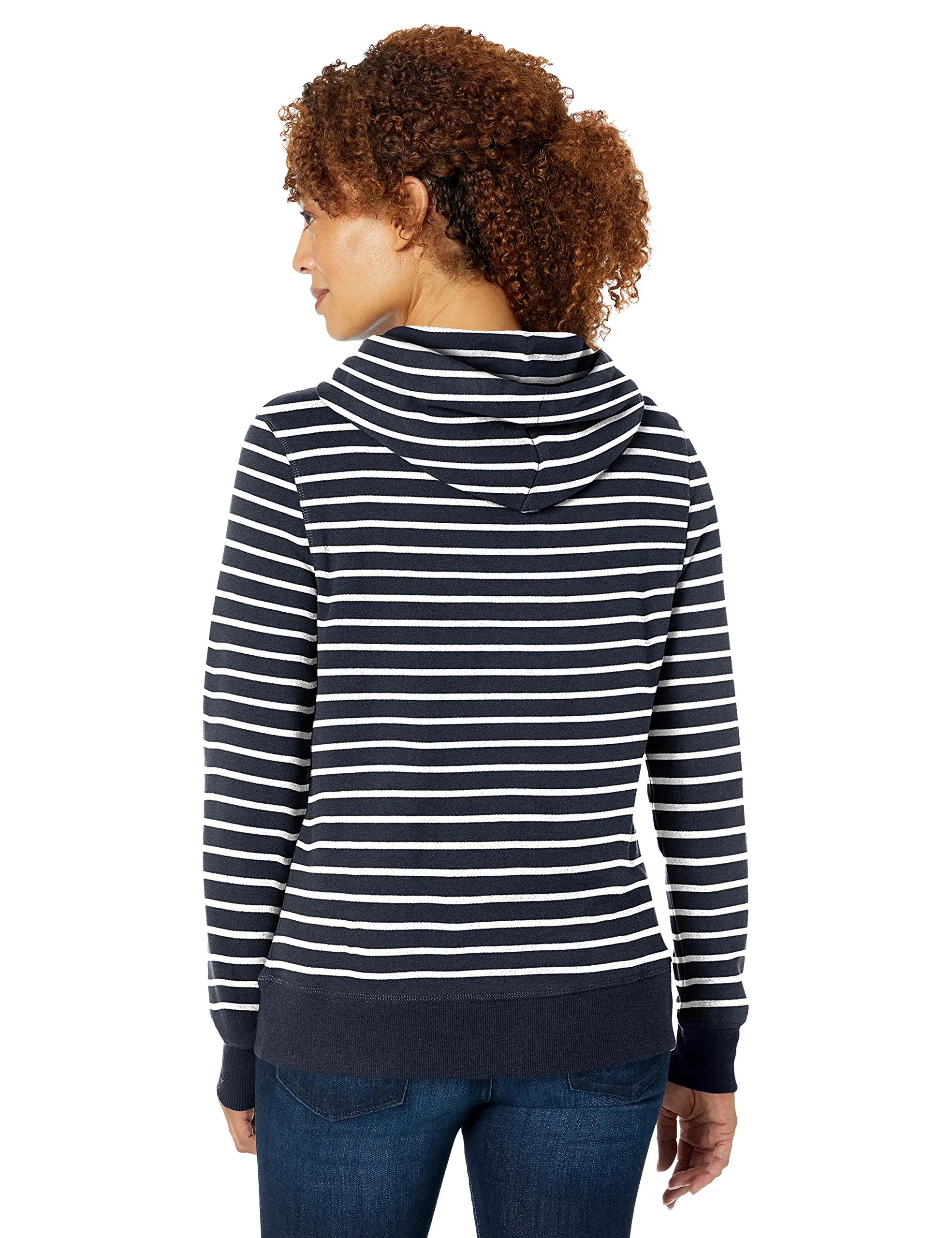 Amazon Essentials Felpa con Cappuccio in Pile Donna, Blu Marino Righe, S - immagine 4